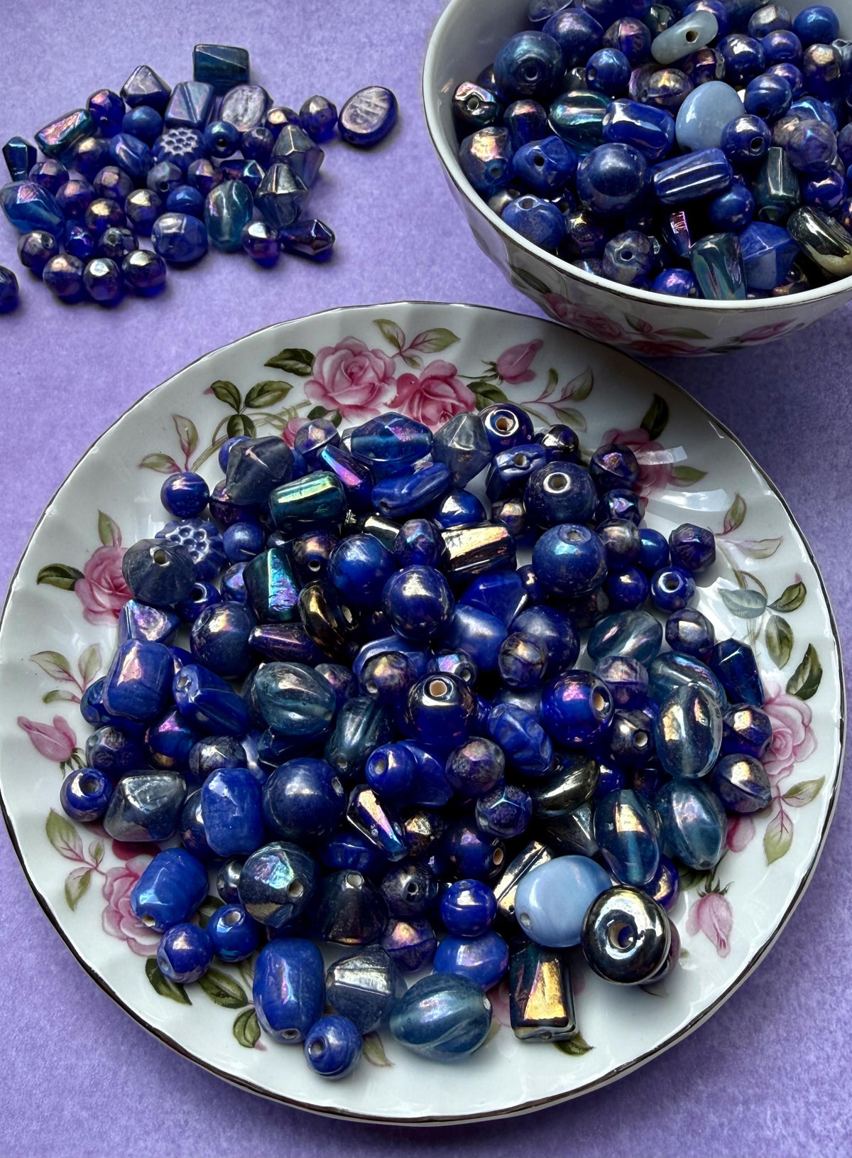 1/2 lb Midnight Blue AB Glass Beads – Iridescent Mix for Jewelry Making