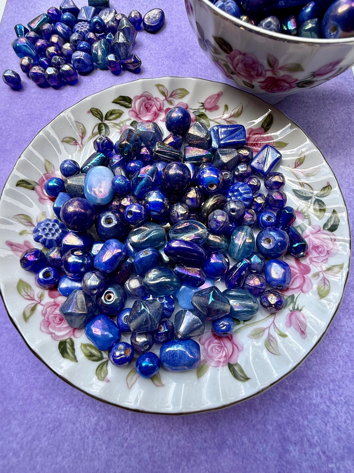 1/2 lb Midnight Blue AB Glass Beads – Iridescent Mix for Jewelry Making