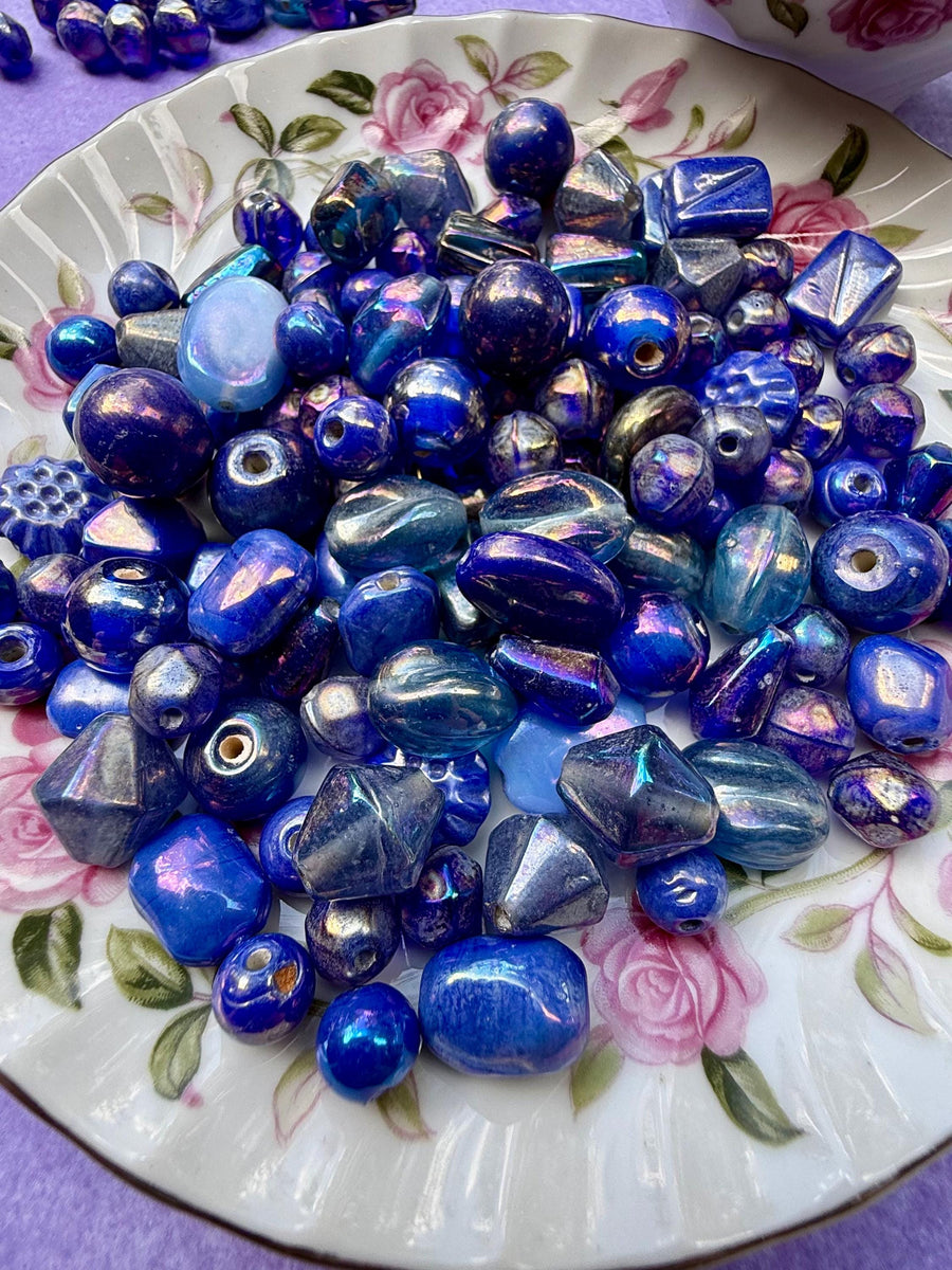 1/2 lb Midnight Blue AB Glass Beads – Iridescent Mix for Jewelry Making