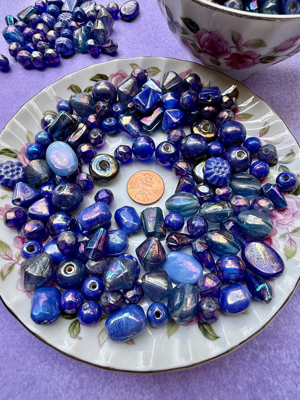 1/2 lb Midnight Blue AB Glass Beads – Iridescent Mix for Jewelry Making