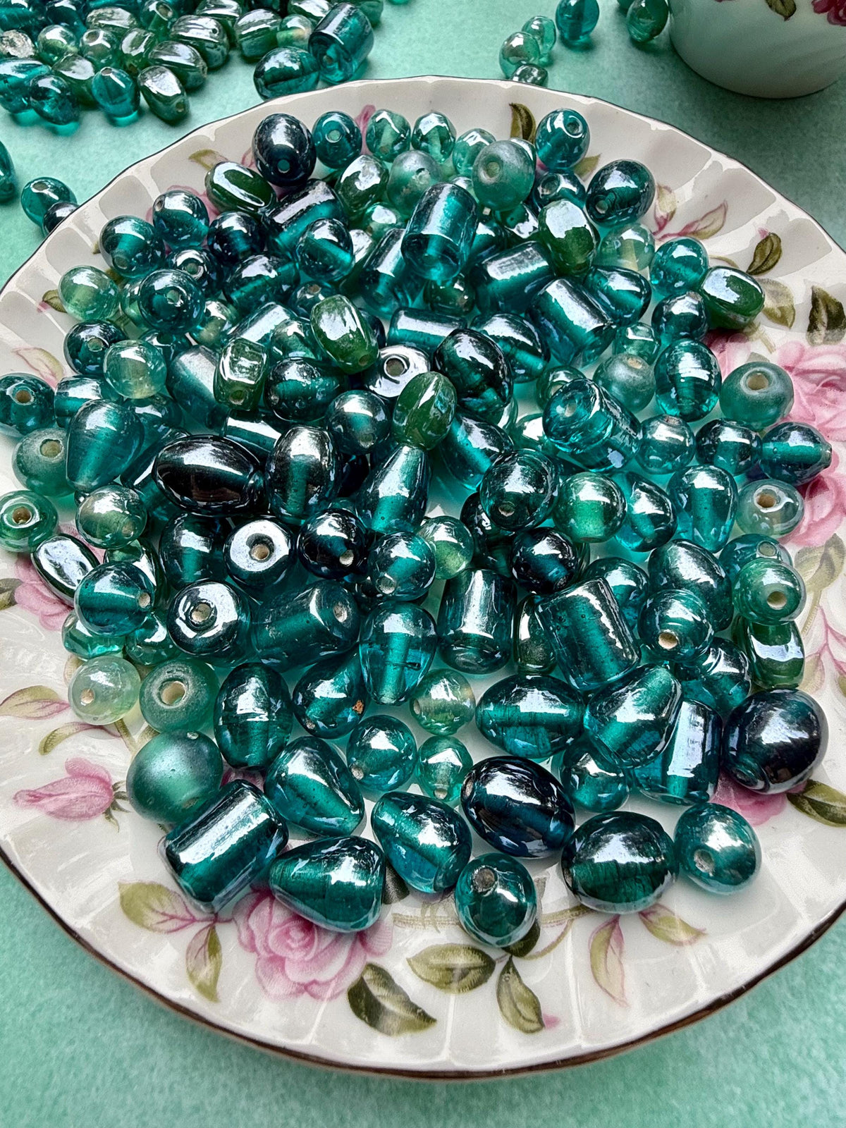 1/2 lb Emerald Teal Glass Bead Mix – Jewelry Making Supplies – Bulk Beads