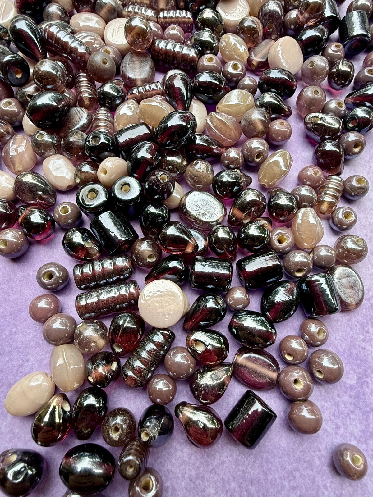 1/2 lb Smoky Plum Glass Bead Mix – Mauve, Neutral Tones for Jewelry Making