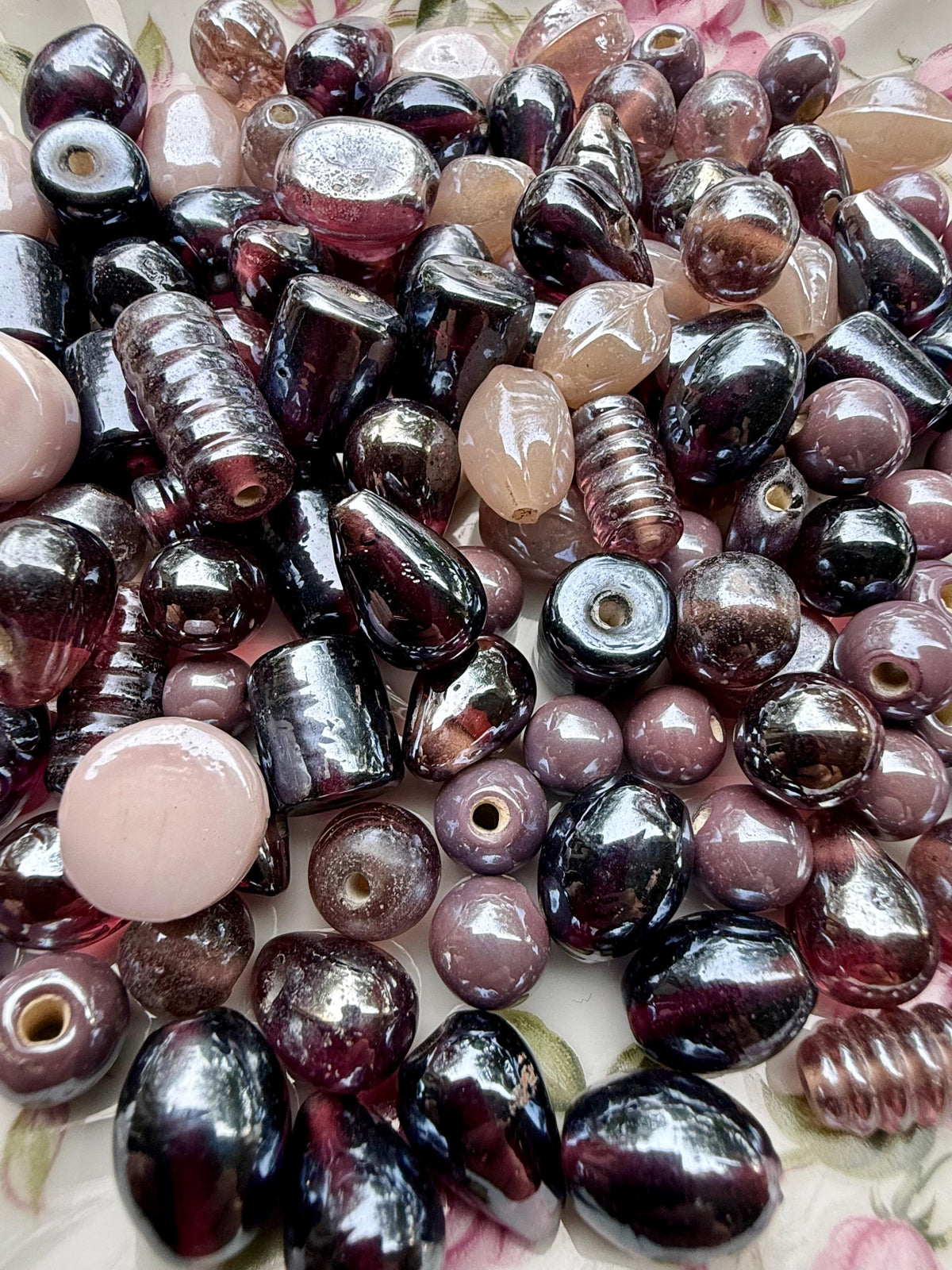 1/2 lb Smoky Plum Glass Bead Mix – Mauve, Neutral Tones for Jewelry Making