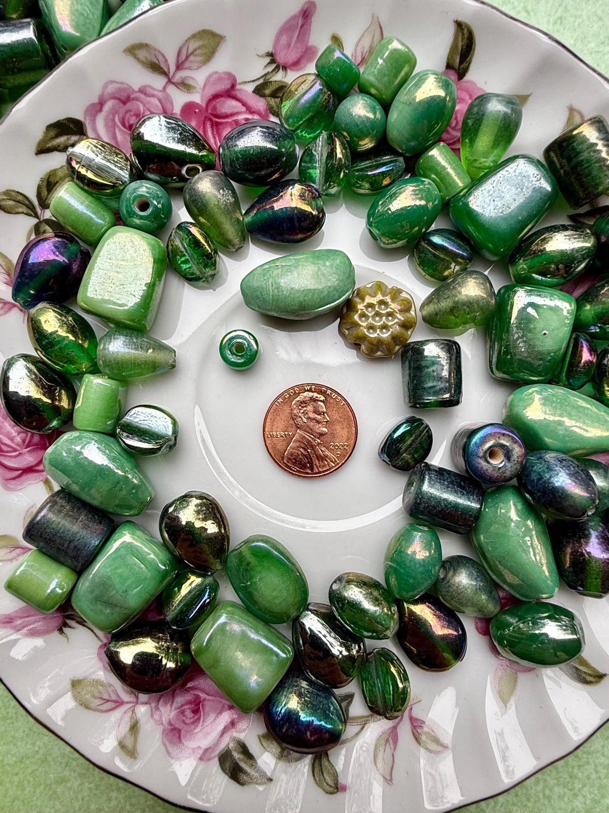 1/2 lb Enchanted Green AB Glass Beads – Iridescent Forest Mix for Jewelry Making