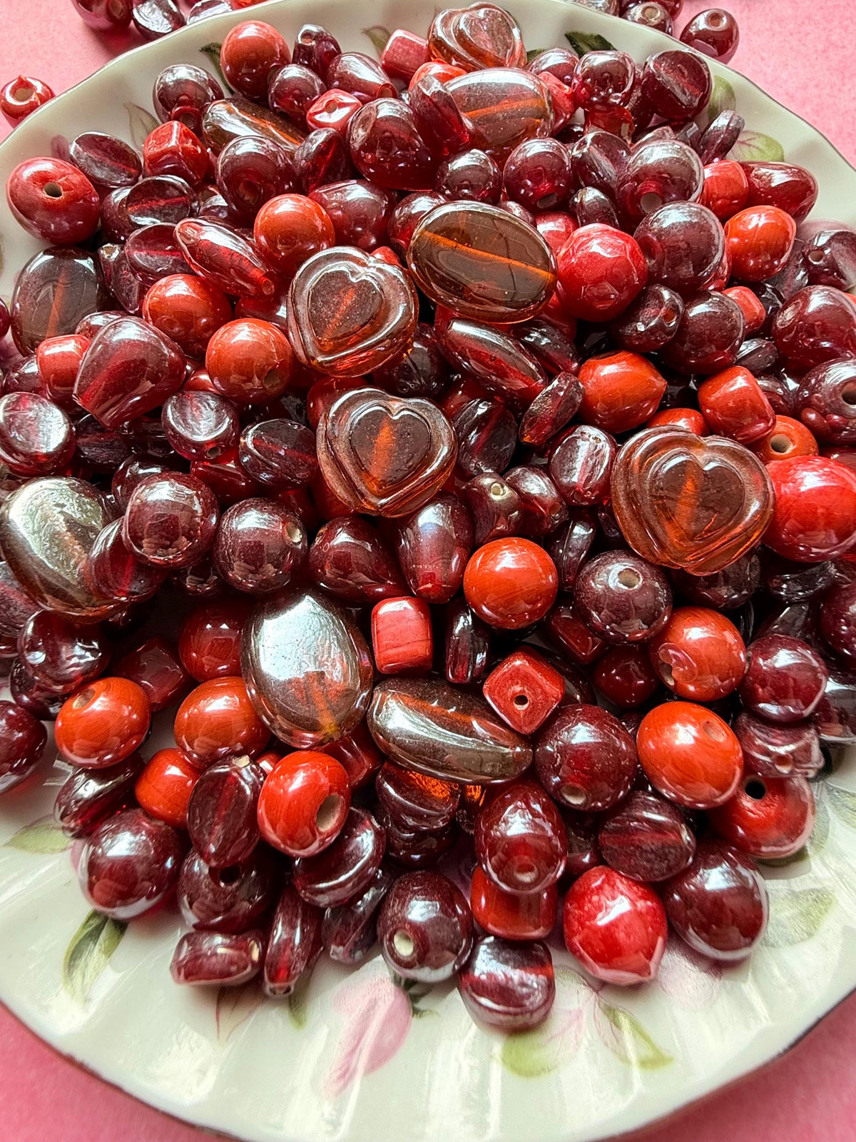 1/2 lb Cherry Red Glass Bead Mix – Assorted Shapes for Jewelry Making