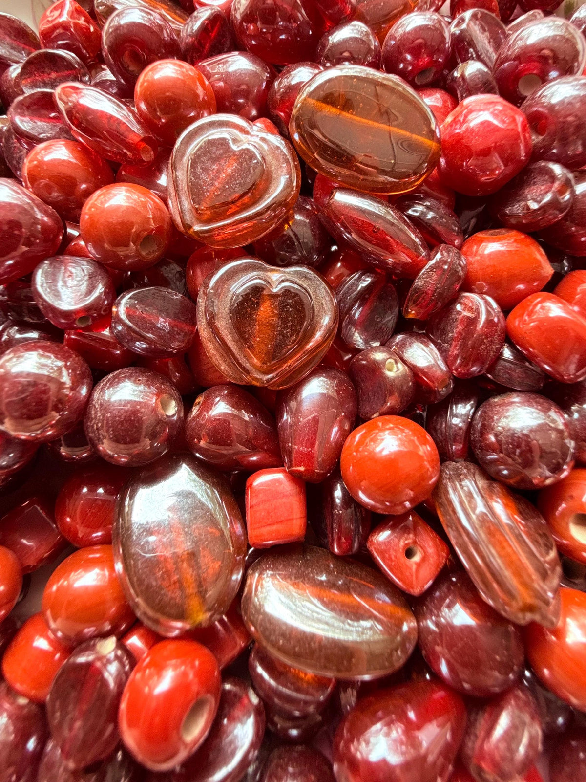 1/2 lb Cherry Red Glass Bead Mix – Assorted Shapes for Jewelry Making