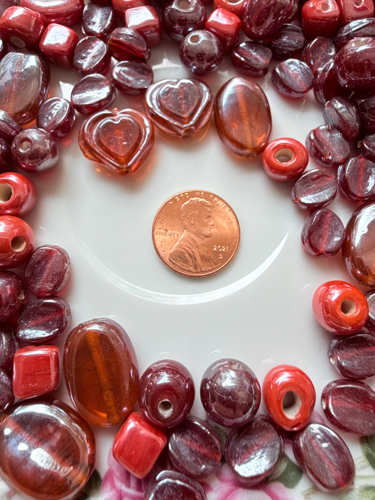 1/2 lb Cherry Red Glass Bead Mix – Assorted Shapes for Jewelry Making