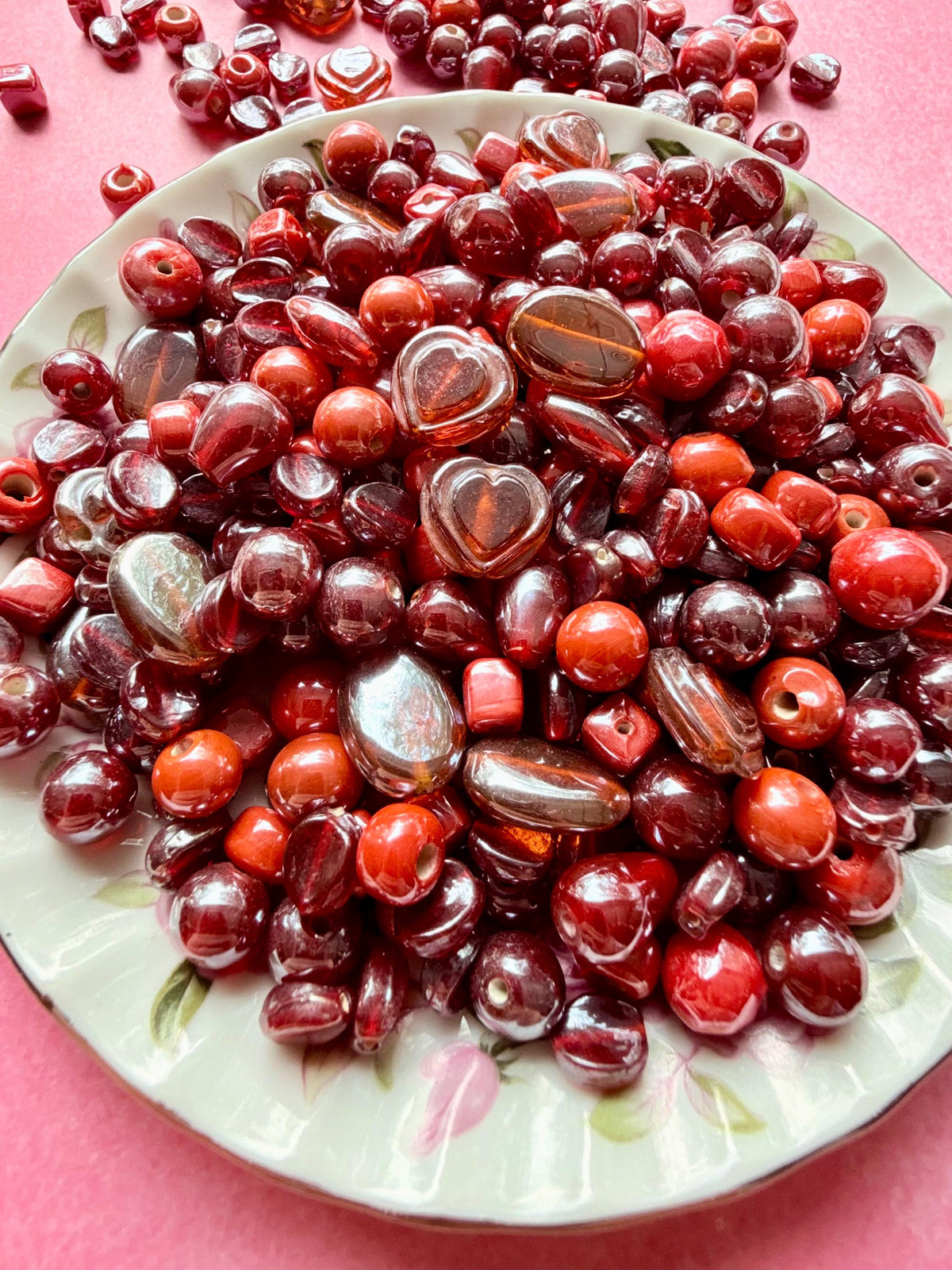 1/2 lb Cherry Red Glass Bead Mix – Assorted Shapes for Jewelry Making