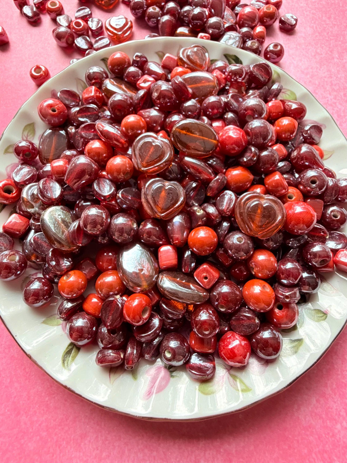 1/2 lb Cherry Red Glass Bead Mix – Assorted Shapes for Jewelry Making