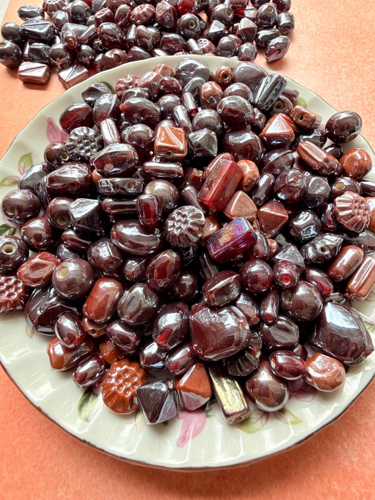 1/2 lb Burgundy Ember Glass Bead Mix – Deep Red Tones for Jewelry Making