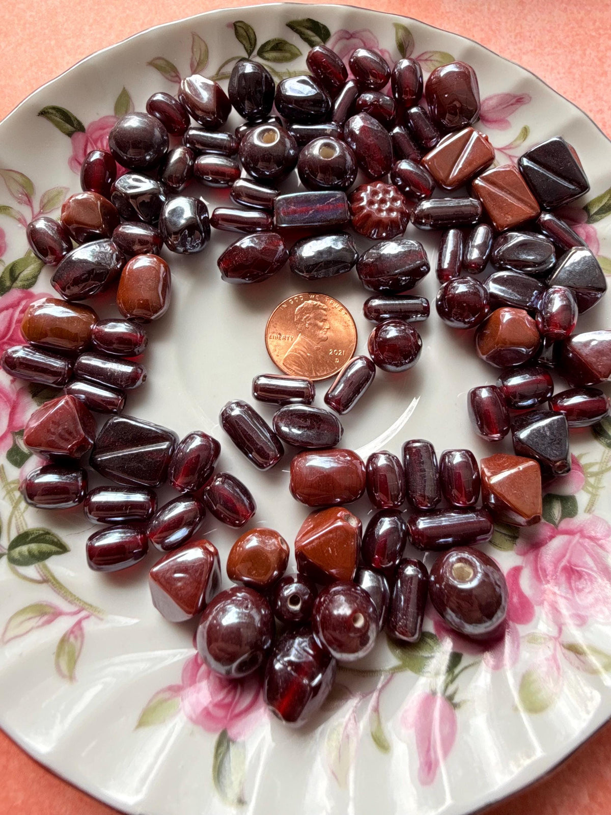 1/2 lb Burgundy Ember Glass Bead Mix – Deep Red Tones for Jewelry Making