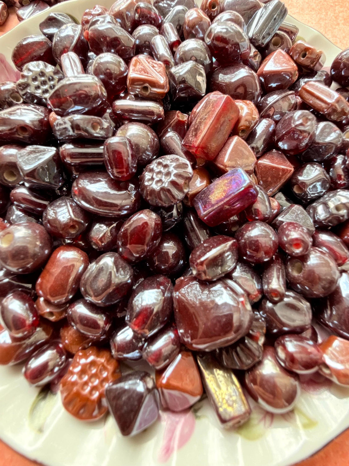 1/2 lb Burgundy Ember Glass Bead Mix – Deep Red Tones for Jewelry Making