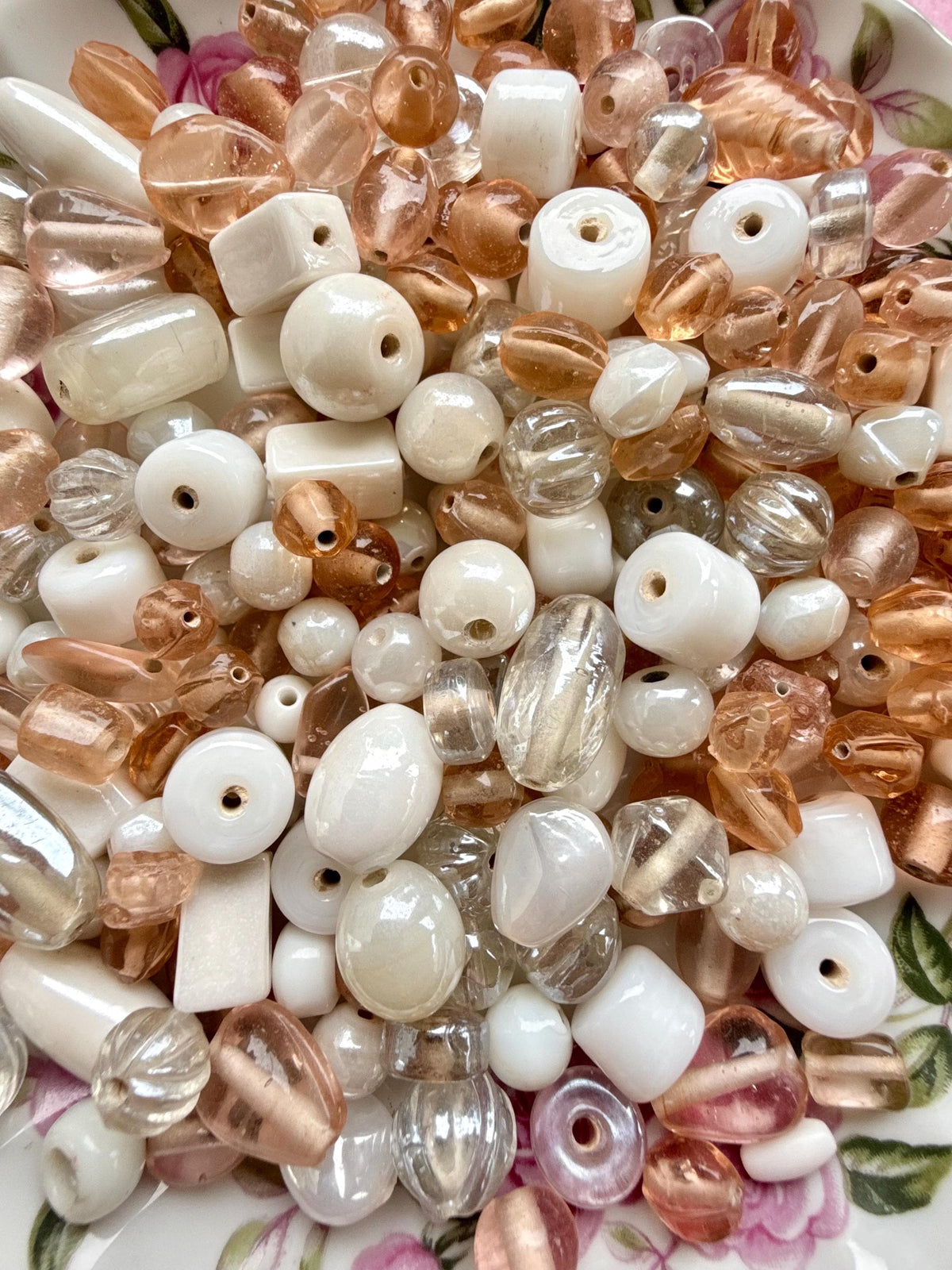 1/2 lb Champagne Cream Glass Bead Mix – Ivory & Peach Glass Beads – Bulk Beads for Jewelry Making