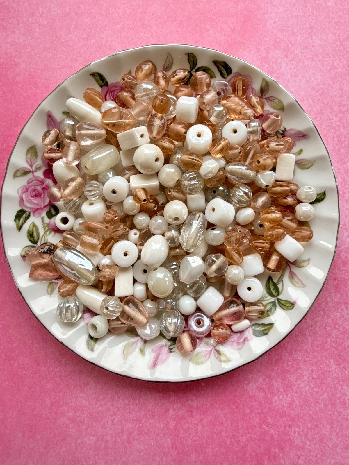 1/2 lb Champagne Cream Glass Bead Mix – Ivory & Peach Glass Beads – Bulk Beads for Jewelry Making
