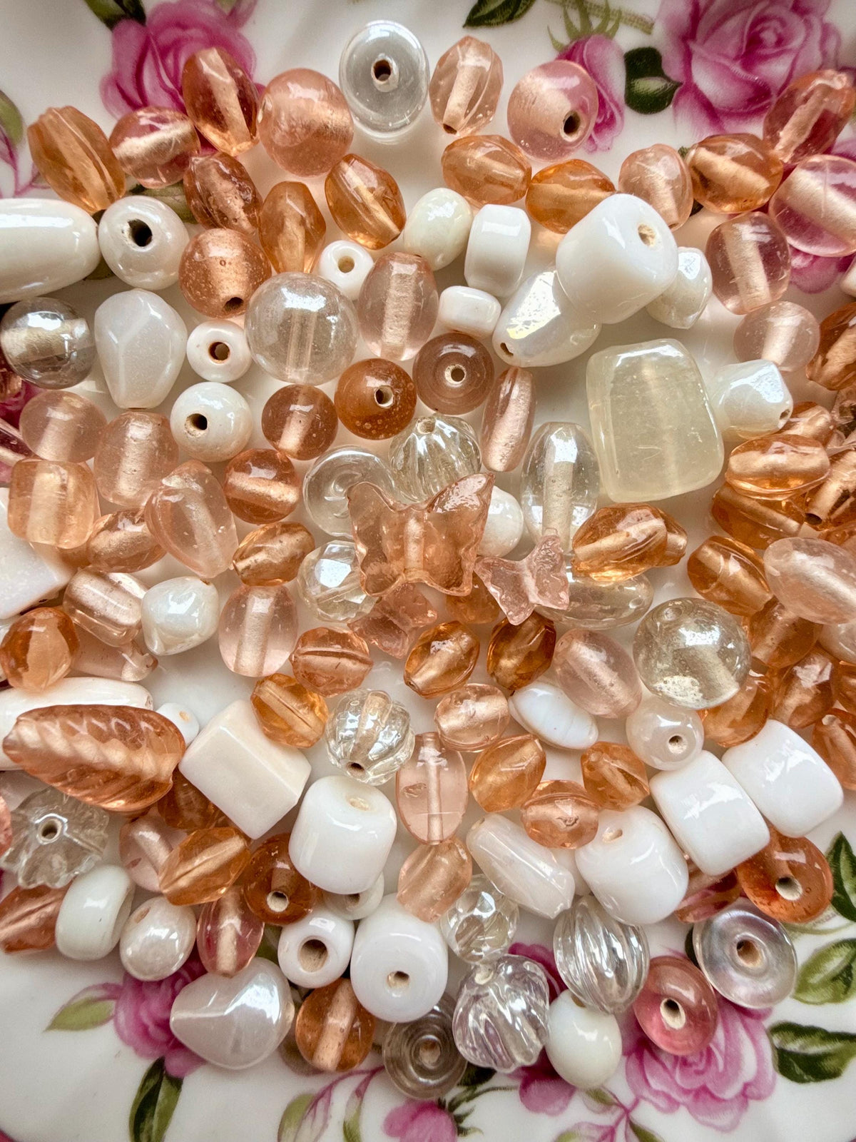 1/2 lb Champagne Cream Glass Bead Mix – Ivory & Peach Glass Beads – Bulk Beads for Jewelry Making