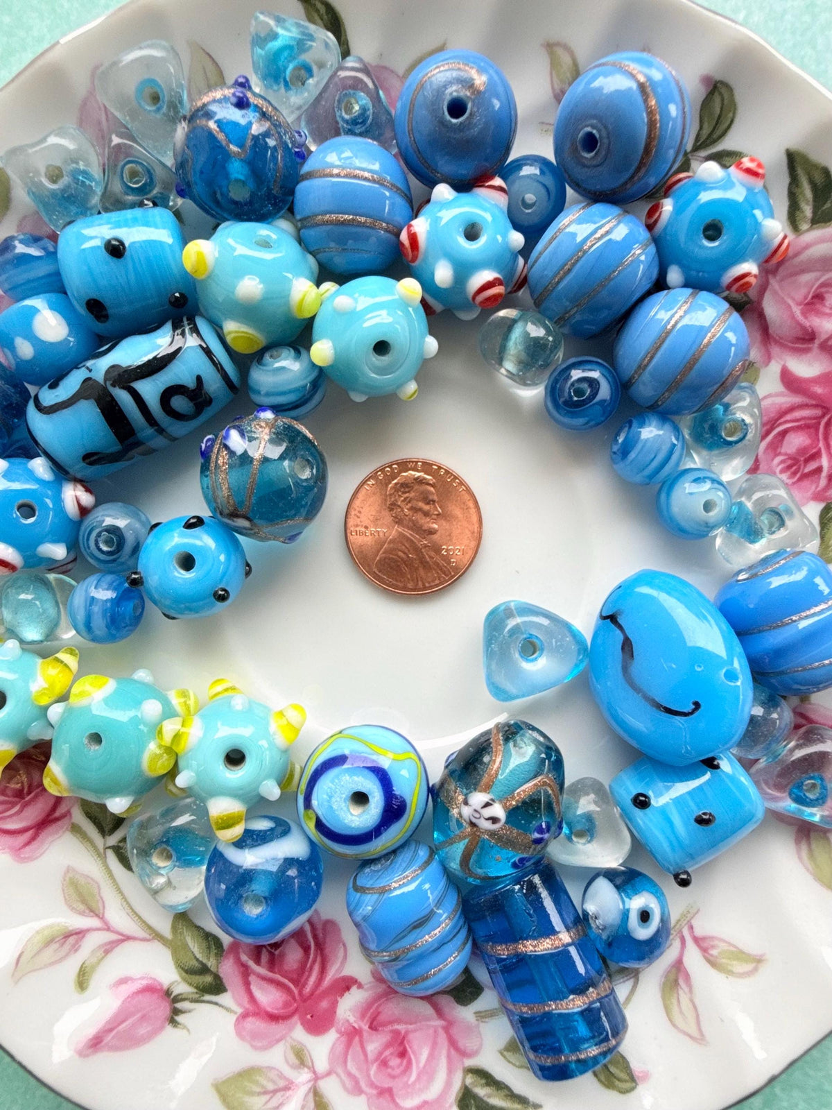 1/2 lb Blue Reef Lampwork Bead Mix – Assorted Blue Glass Beads – Bulk Beads for Jewelry Making