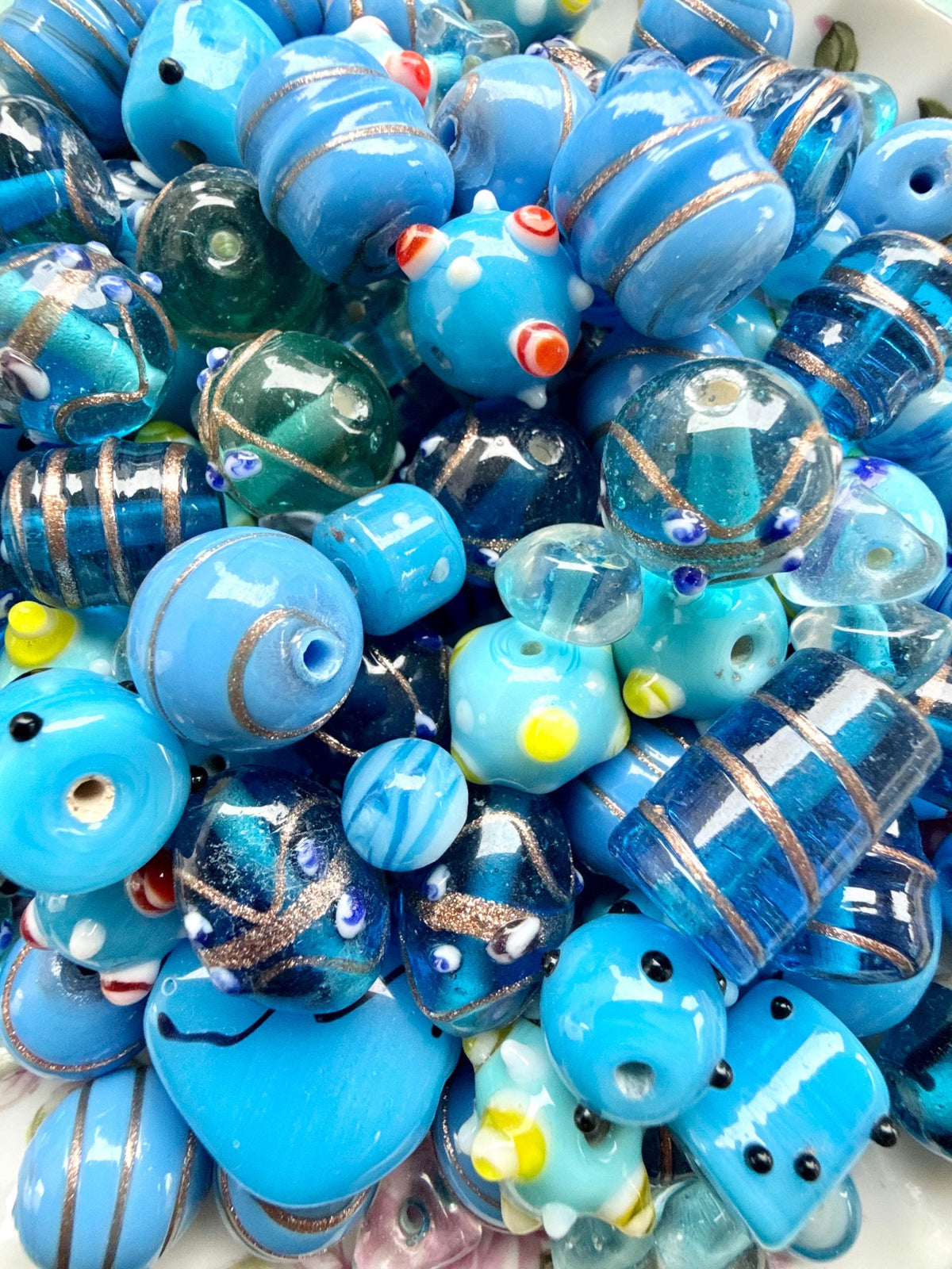 1/2 lb Blue Reef Lampwork Bead Mix – Assorted Blue Glass Beads – Bulk Beads for Jewelry Making