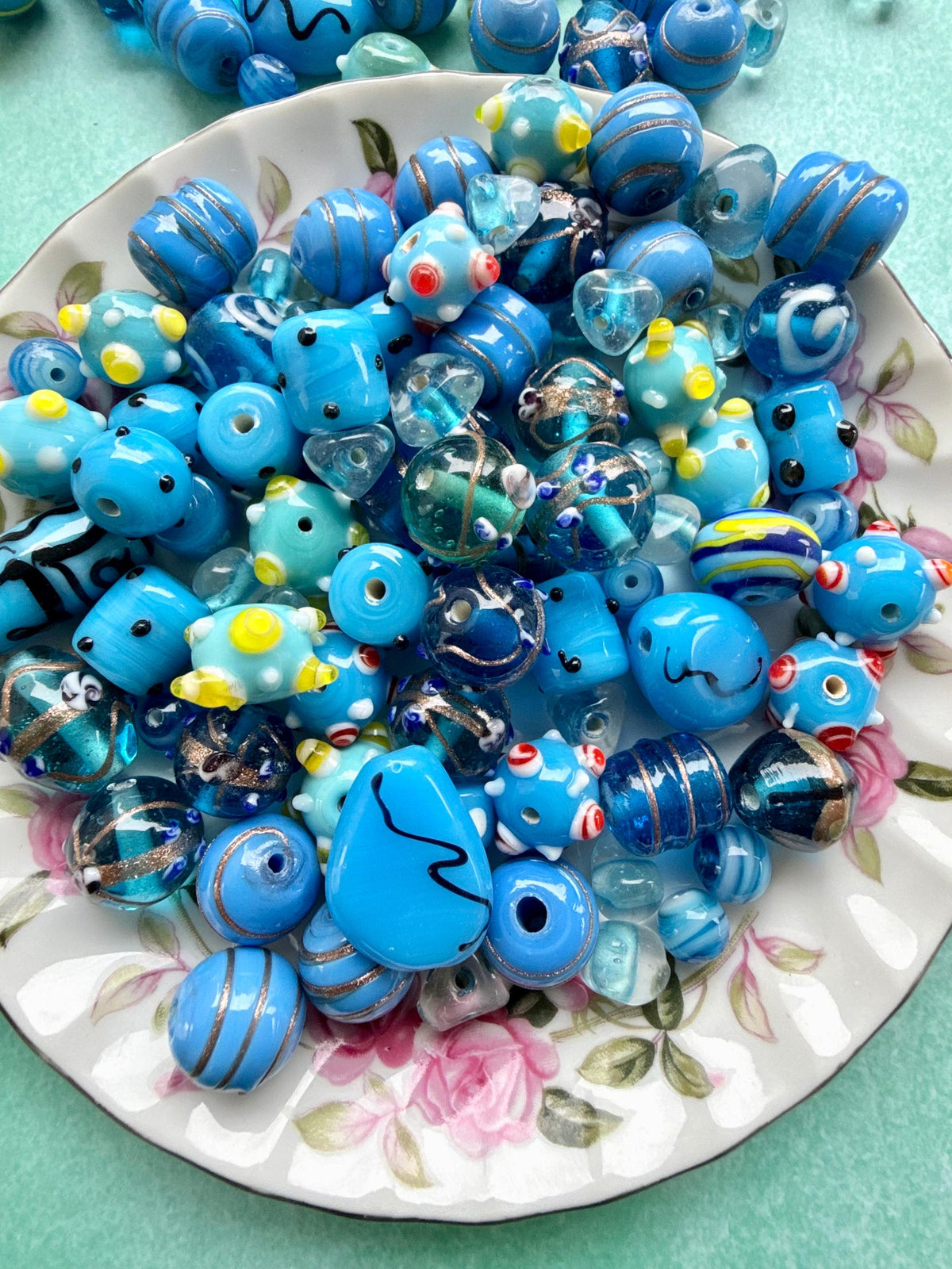 1/2 lb Blue Reef Lampwork Bead Mix – Assorted Blue Glass Beads – Bulk Beads for Jewelry Making