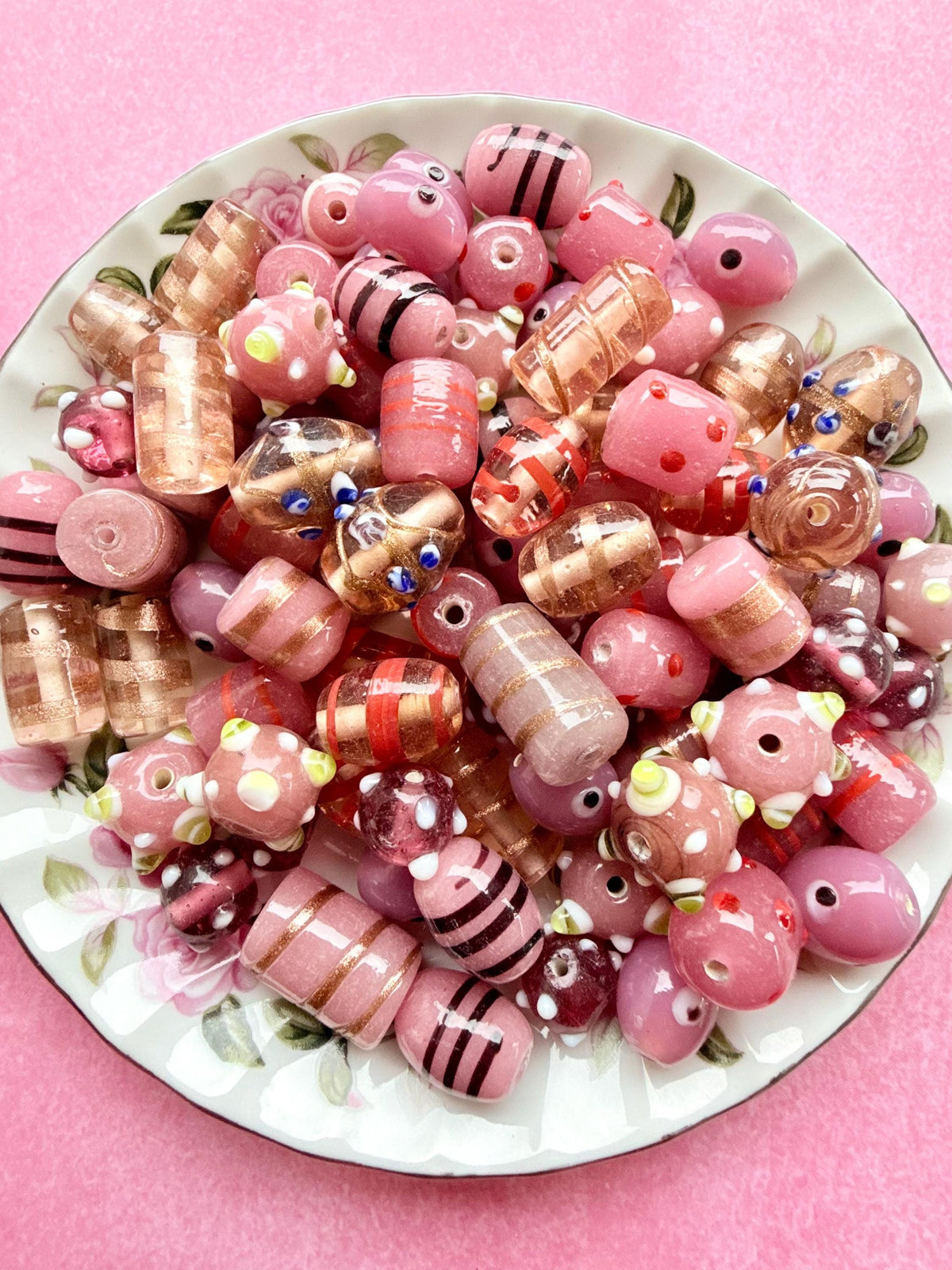 1/2 lb Candy Dust Lampwork Bead Mix – Pink & Warm Glass Beads – Bulk Beads for Jewelry Making