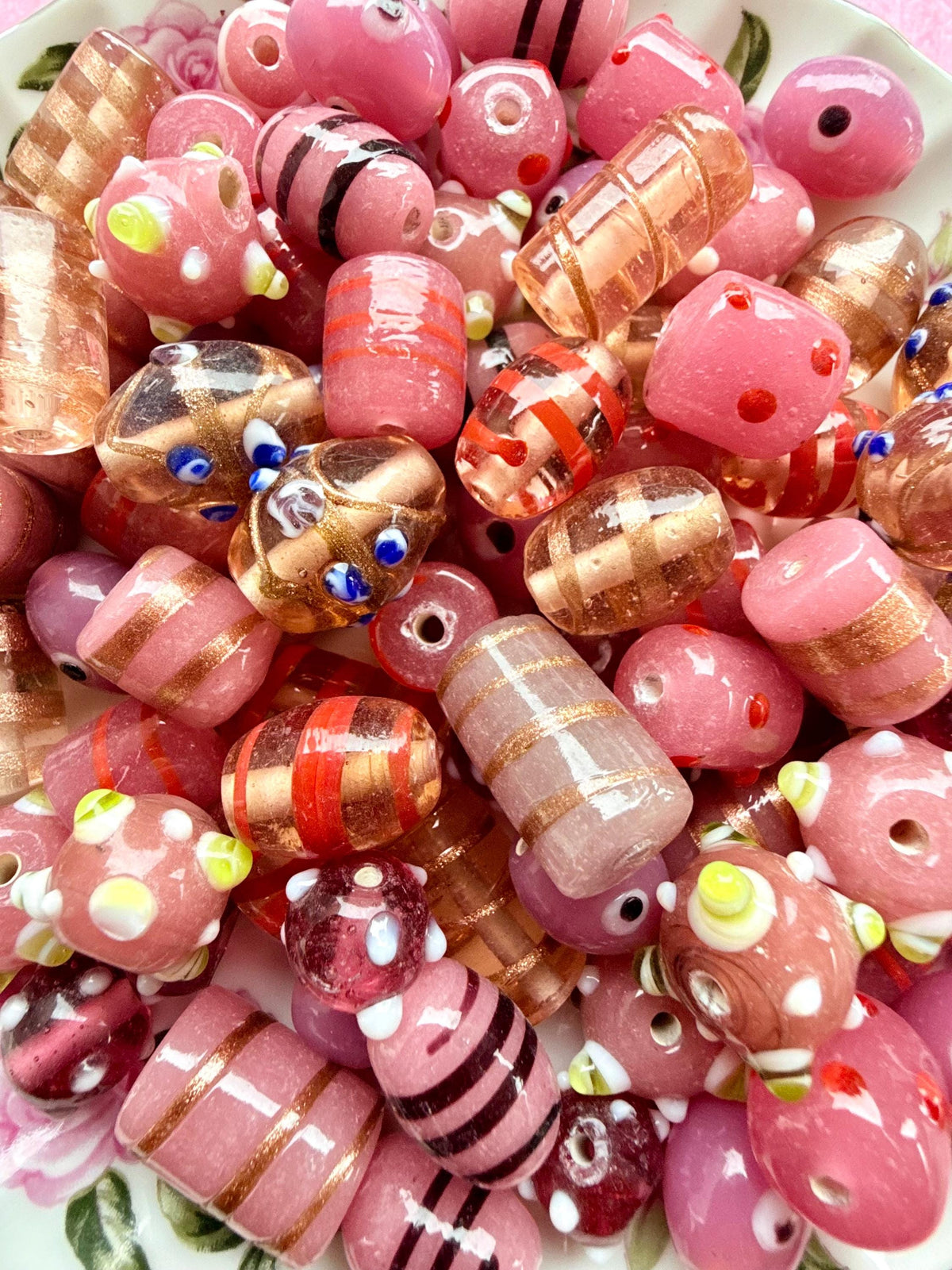 1/2 lb Candy Dust Lampwork Bead Mix – Pink & Warm Glass Beads – Bulk Beads for Jewelry Making