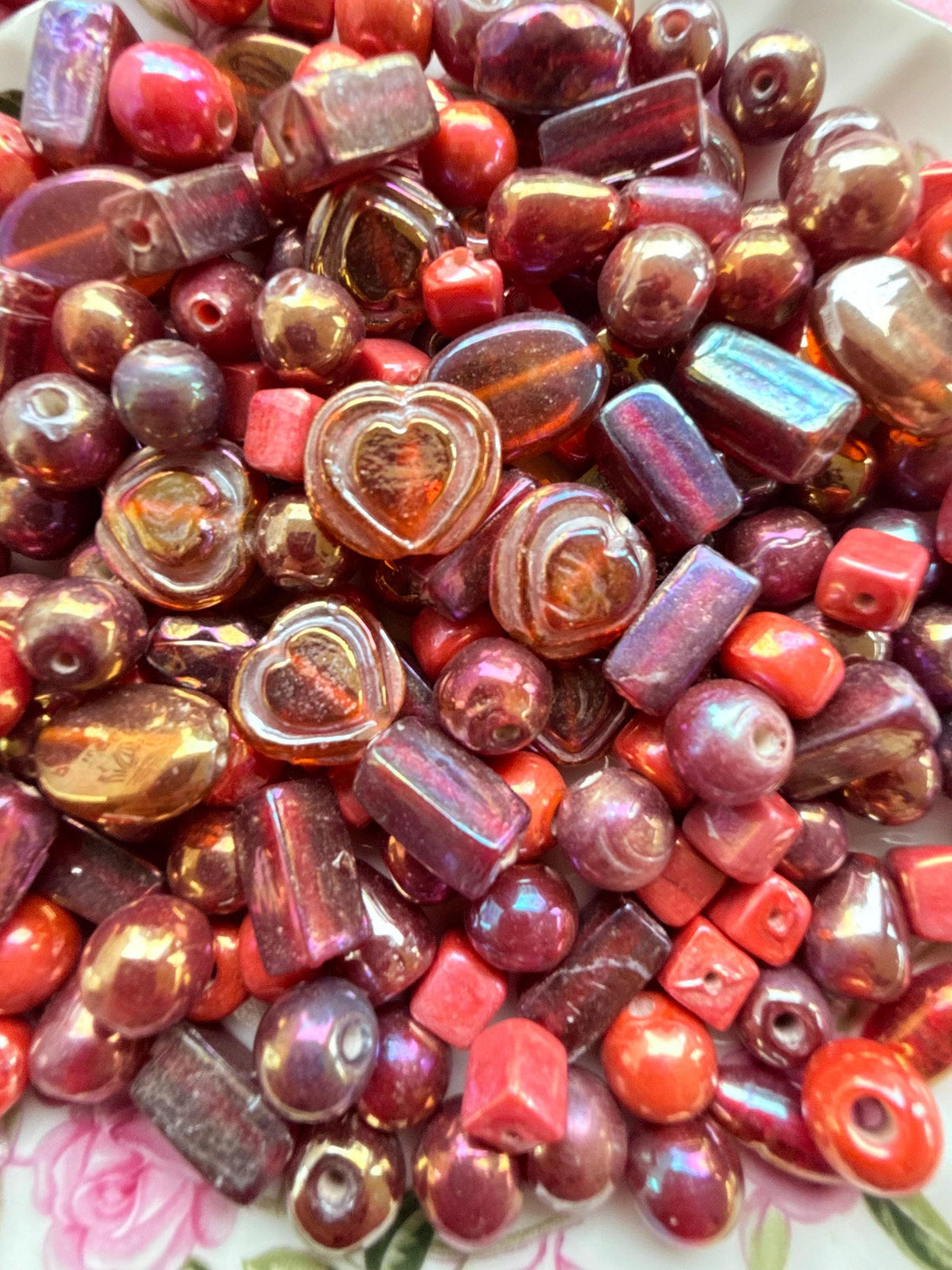 1/2 lb Cherry Red AB Glass Bead Mix – Assorted Shapes for Jewelry Making