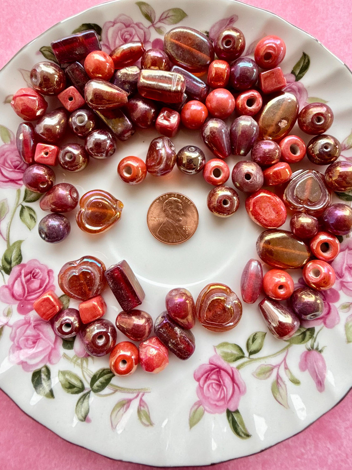 1/2 lb Cherry Red AB Glass Bead Mix – Assorted Shapes for Jewelry Making