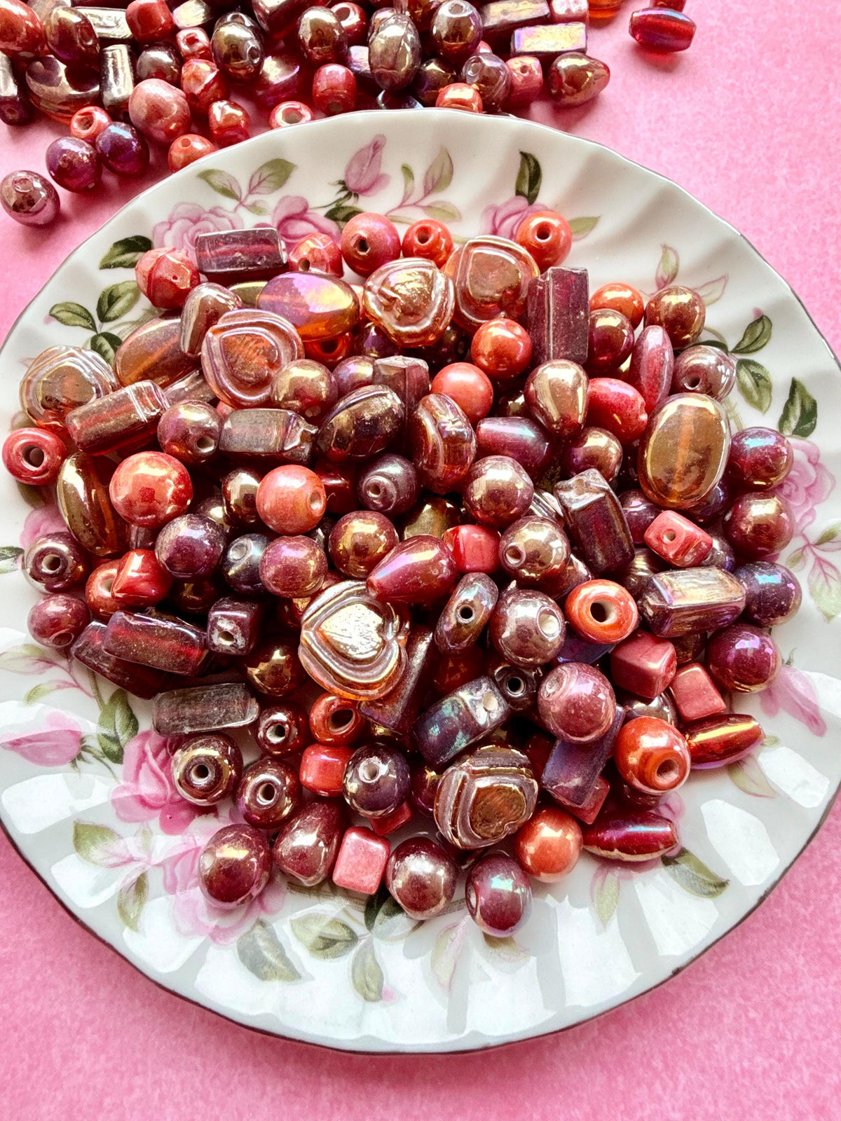1/2 lb Cherry Red AB Glass Bead Mix – Assorted Shapes for Jewelry Making