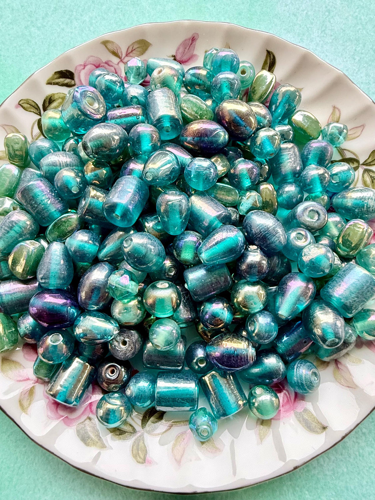 1/2 lb Emerald Teal Glass AB Bead Mix – Jewelry Making Supplies – Bulk Beads
