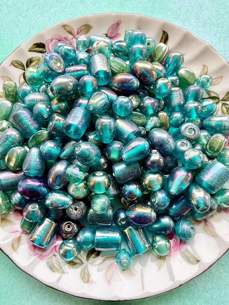 1/2 lb Emerald Teal Glass AB Bead Mix – Jewelry Making Supplies – Bulk Beads