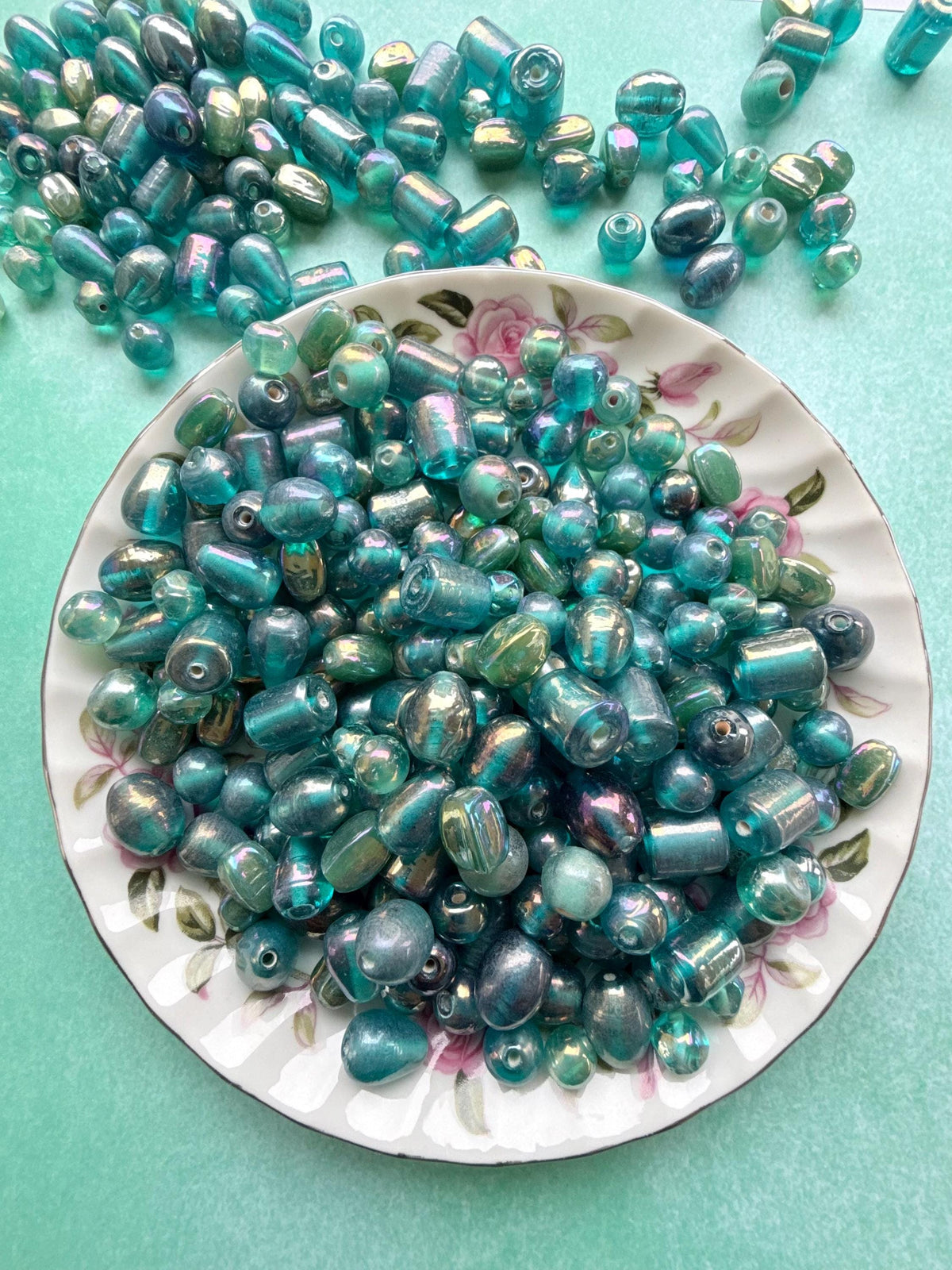 1/2 lb Emerald Teal Glass AB Bead Mix – Jewelry Making Supplies – Bulk Beads