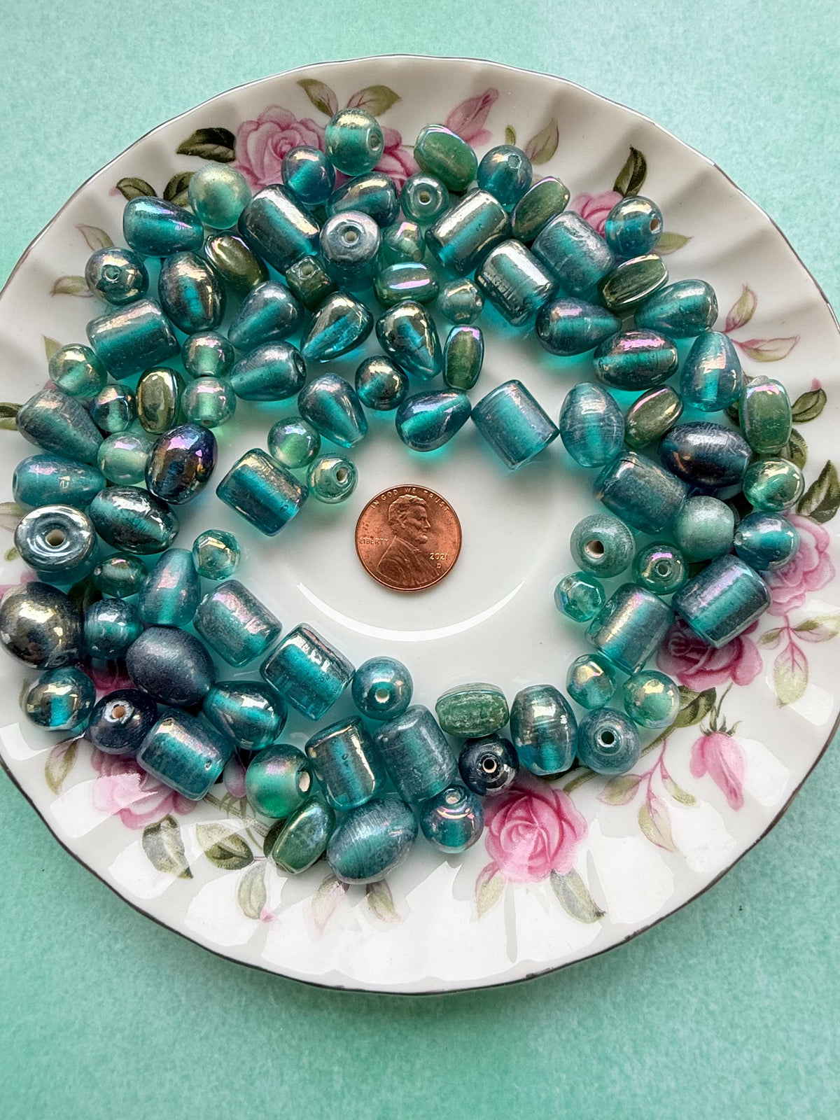 1/2 lb Emerald Teal Glass AB Bead Mix – Jewelry Making Supplies – Bulk Beads
