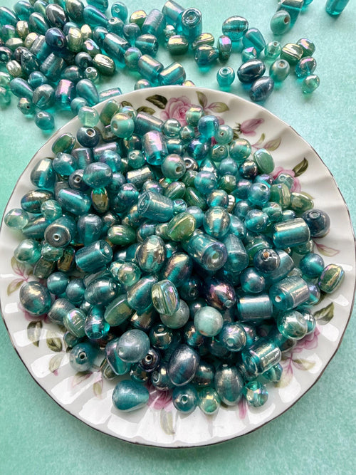 1/2 lb Emerald Teal Glass AB Bead Mix – Jewelry Making Supplies – Bulk Beads