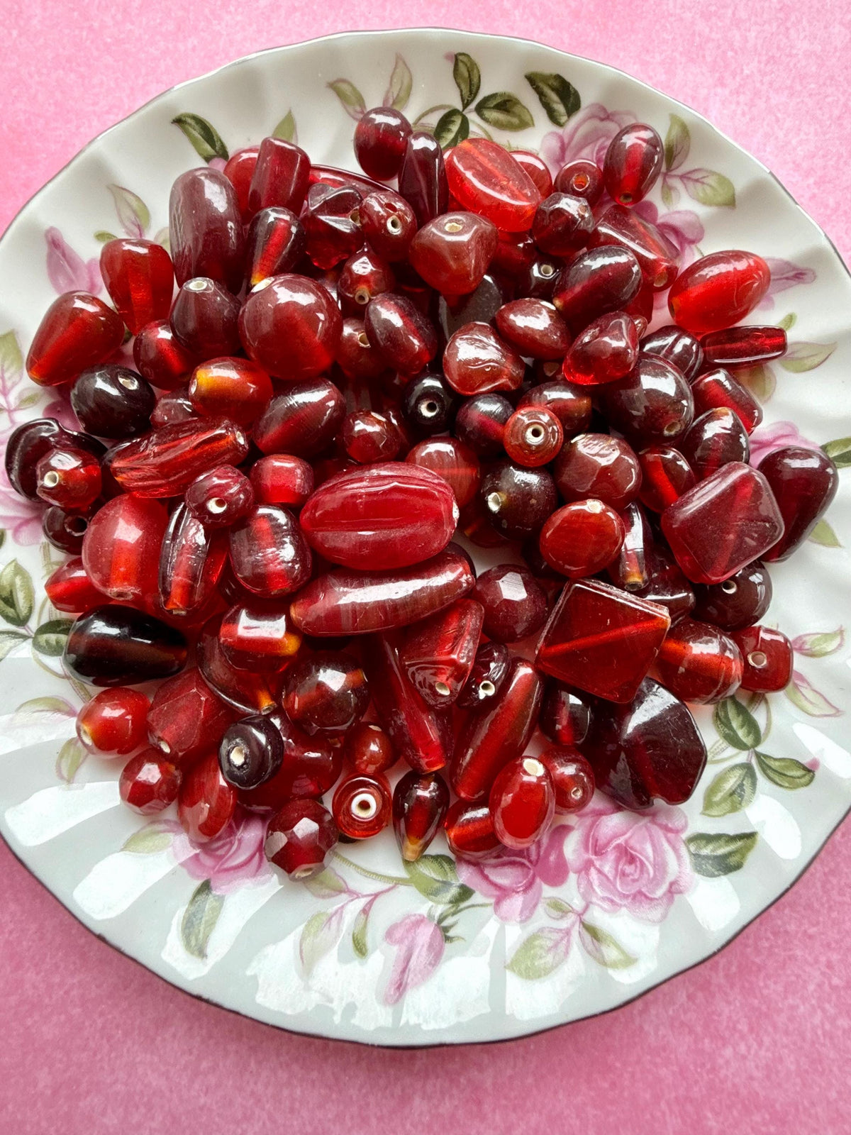 1/2 lb Ruby Red Glass Bead Mix – Assorted Shapes for Jewelry Making