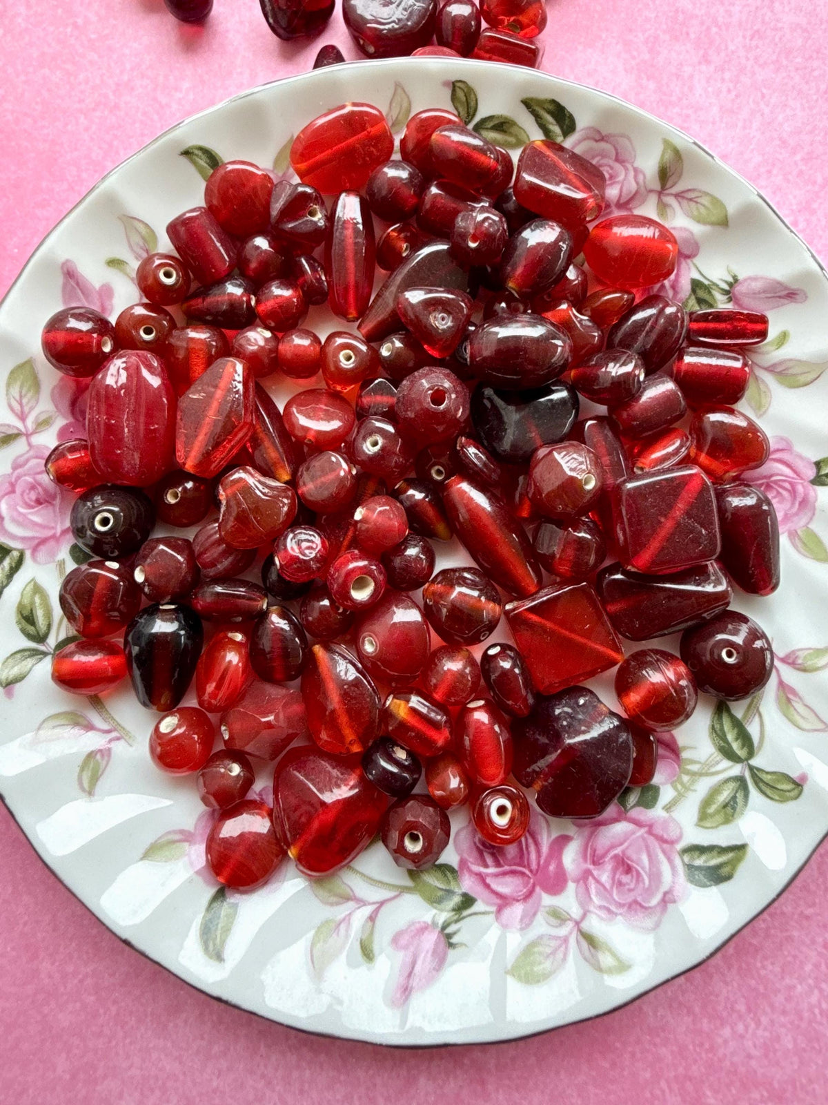 1/2 lb Ruby Red Glass Bead Mix – Assorted Shapes for Jewelry Making
