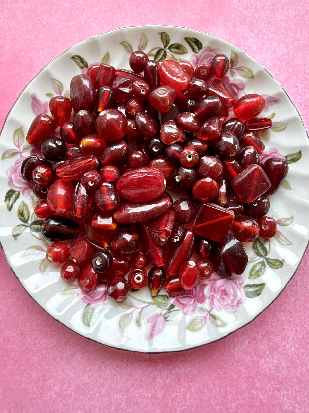 1/2 lb Ruby Red Glass Bead Mix – Assorted Shapes for Jewelry Making