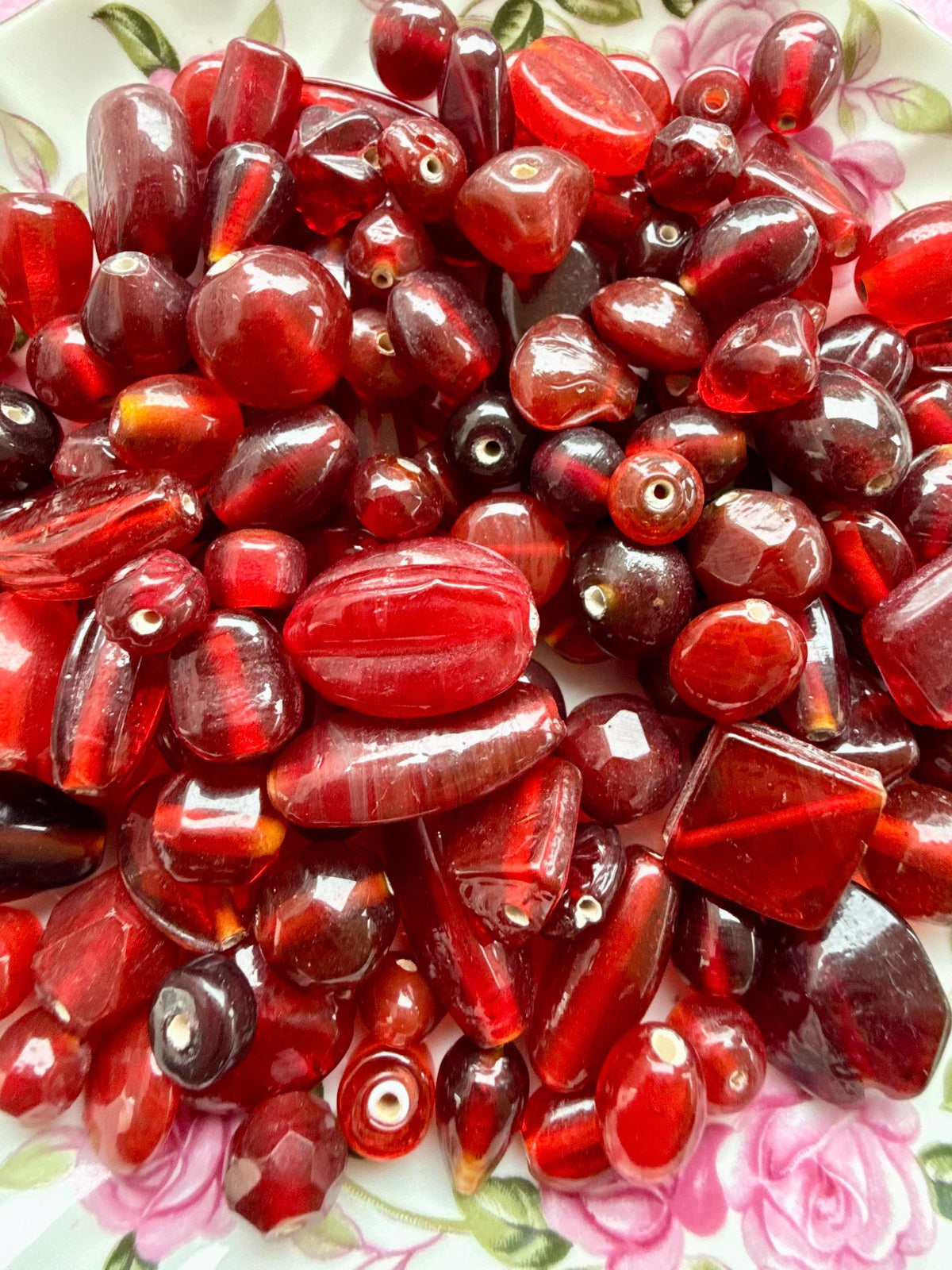1/2 lb Ruby Red Glass Bead Mix – Assorted Shapes for Jewelry Making