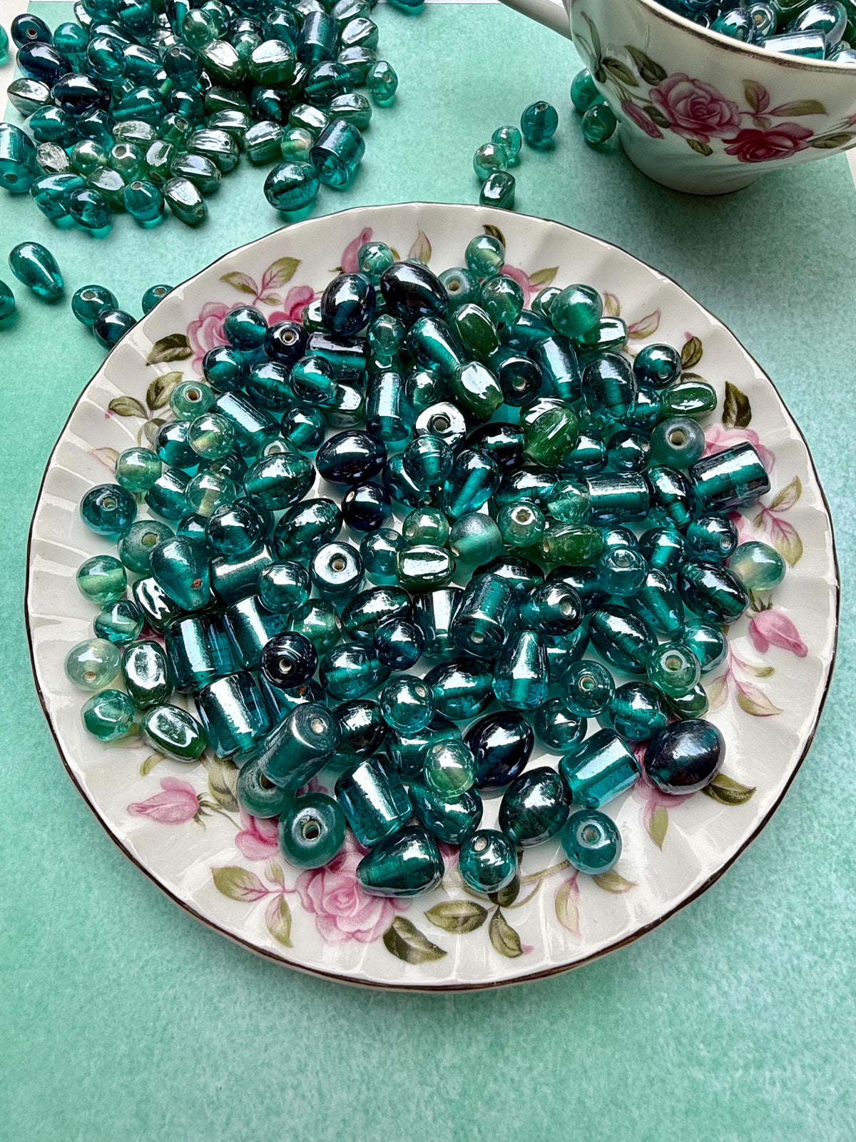 1/2 lb Emerald Teal Glass Bead Mix – Jewelry Making Supplies – Bulk Beads