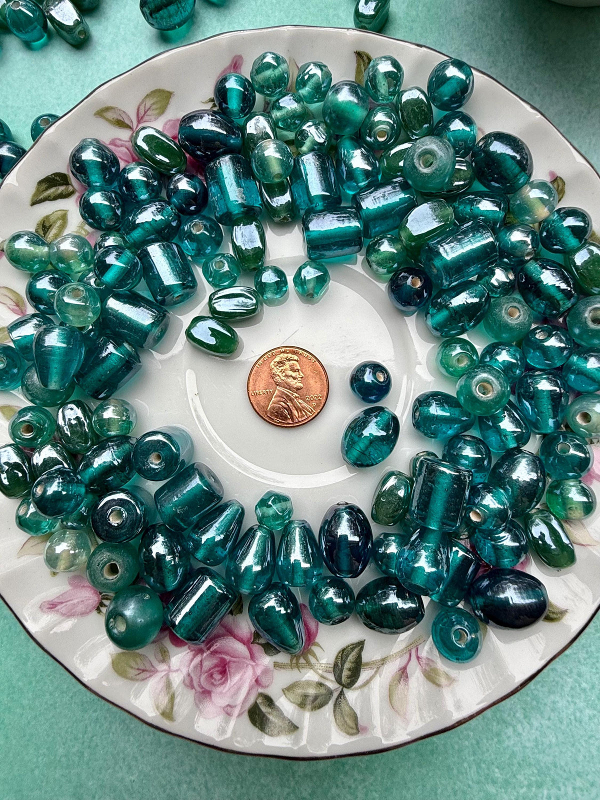 1/2 lb Emerald Teal Glass Bead Mix – Jewelry Making Supplies – Bulk Beads