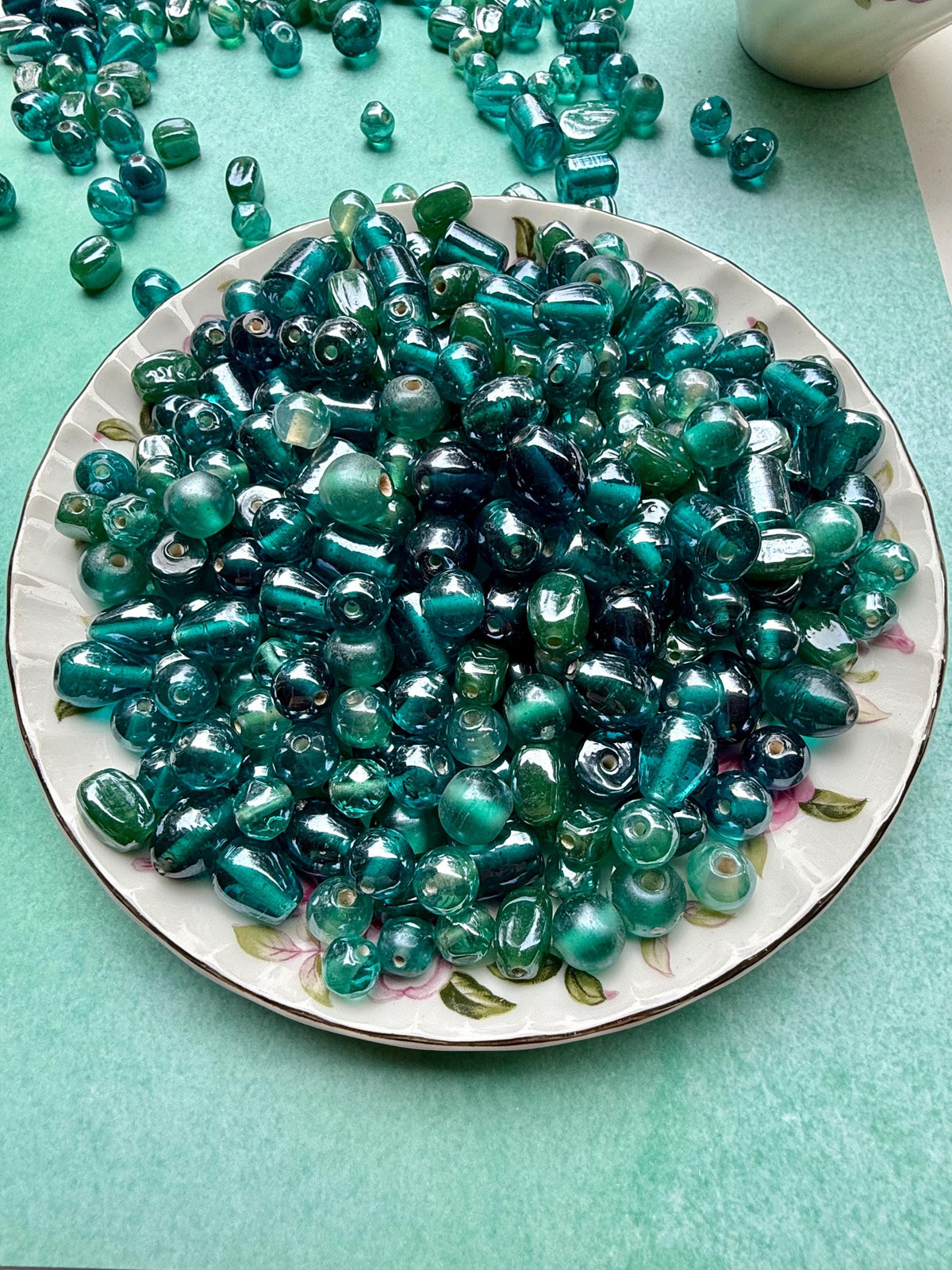 1/2 lb Emerald Teal Glass Bead Mix – Jewelry Making Supplies – Bulk Beads