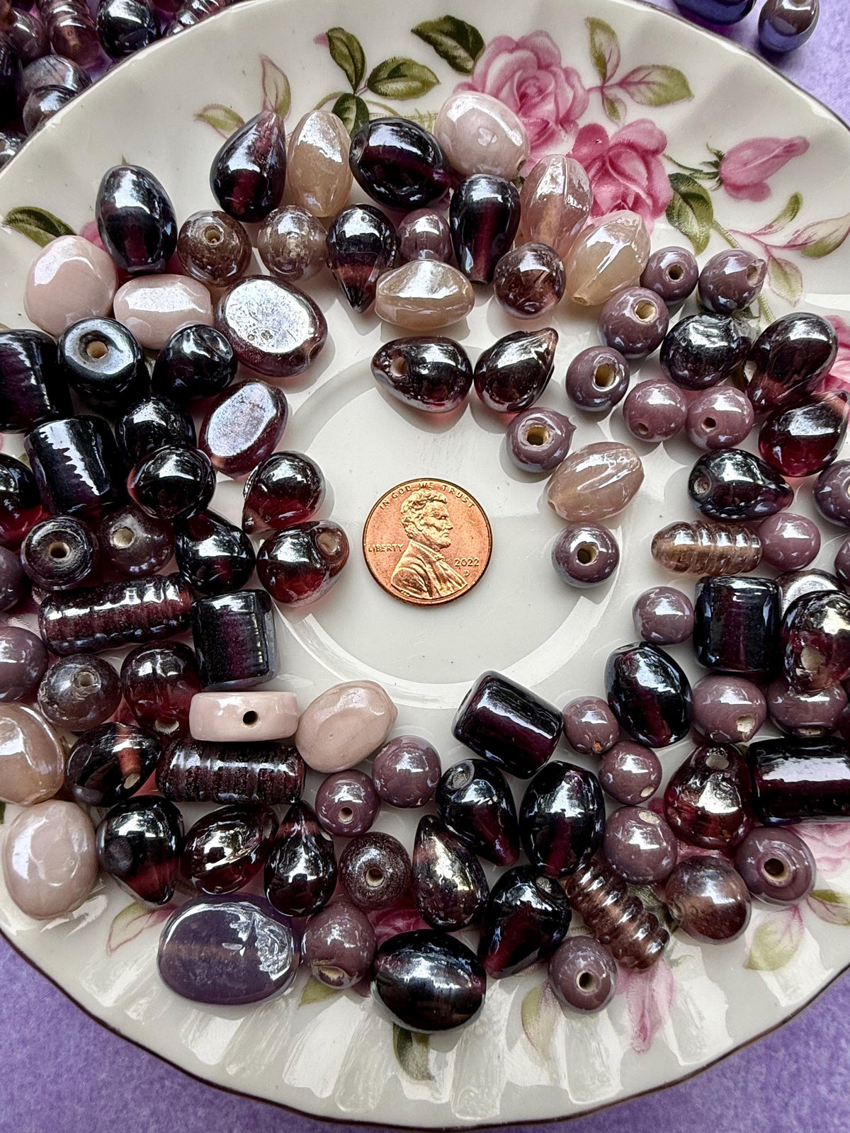 1/2 lb Smoky Plum Glass Bead Mix – Mauve, Neutral Tones for Jewelry Making