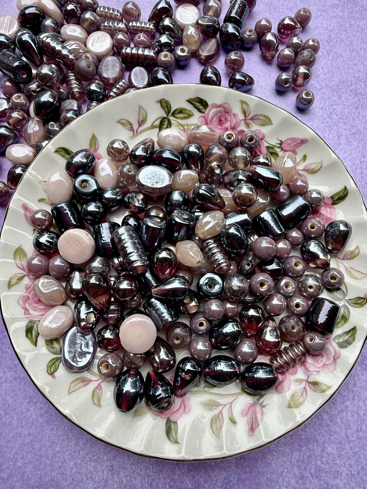 1/2 lb Smoky Plum Glass Bead Mix – Mauve, Neutral Tones for Jewelry Making