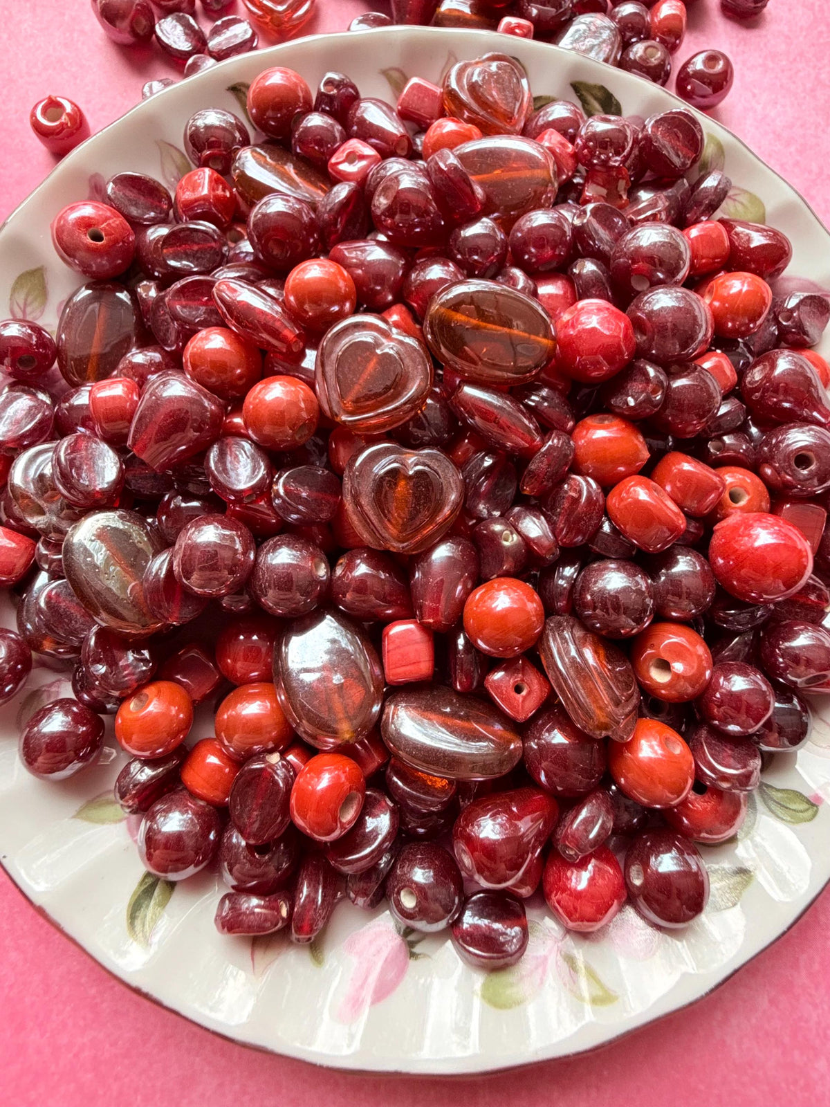 1/2 lb Cherry Red Glass Bead Mix – Assorted Shapes for Jewelry Making