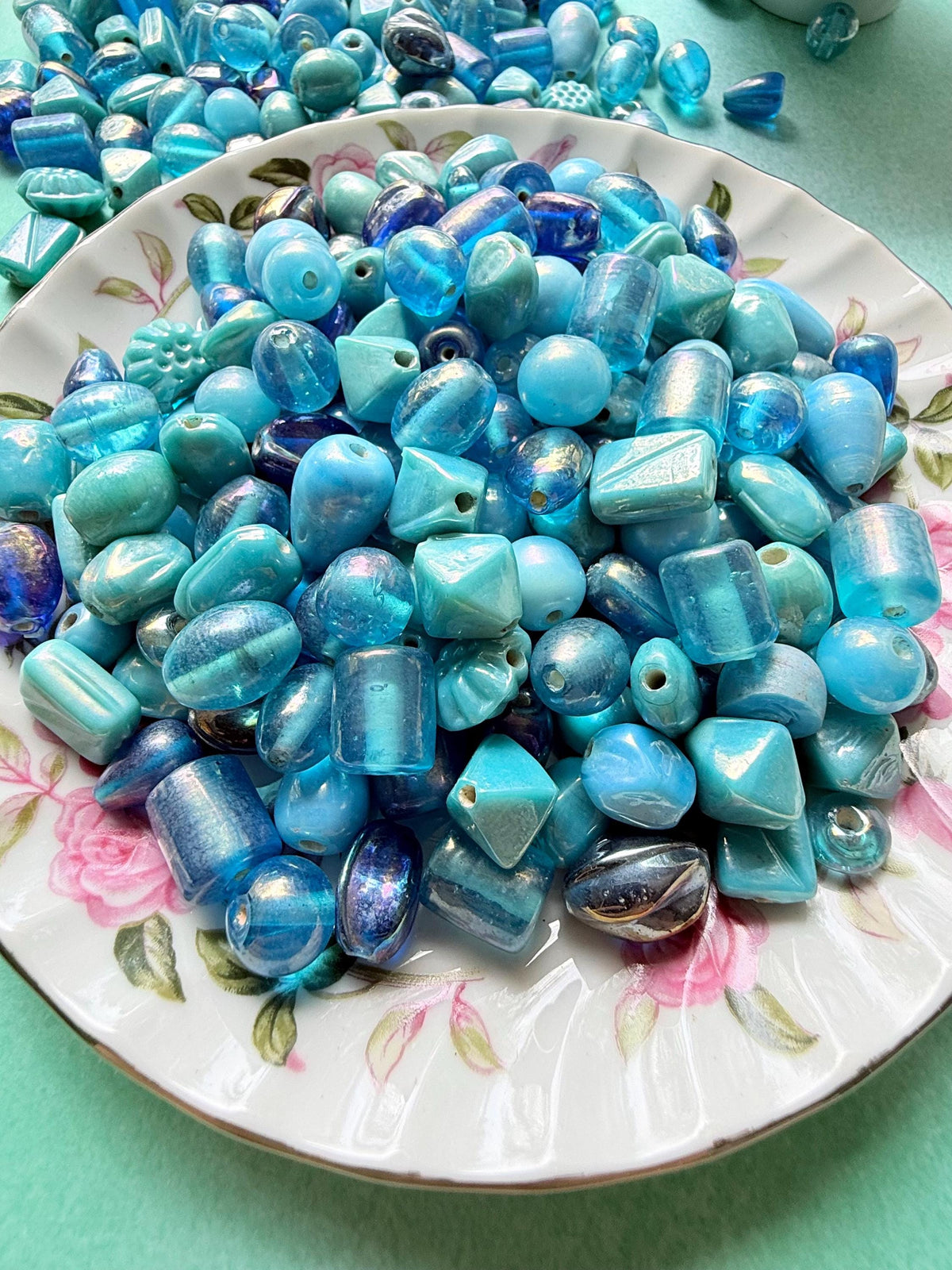 1/2 lb Ocean Breeze Glass Bead Mix – Light Blue, Iridescent Finishes – Jewelry Making Supplies (0.5 lb)