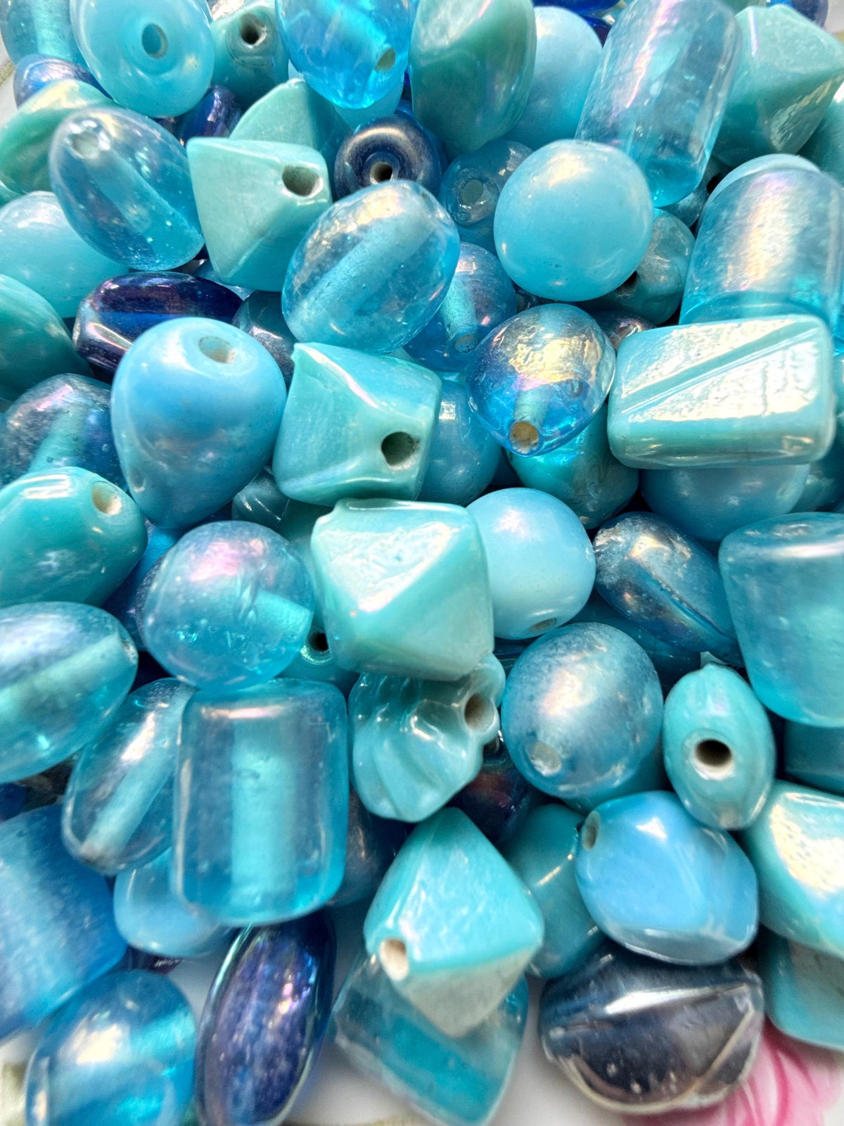 1/2 lb Ocean Breeze Glass Bead Mix – Light Blue, Iridescent Finishes – Jewelry Making Supplies (0.5 lb)