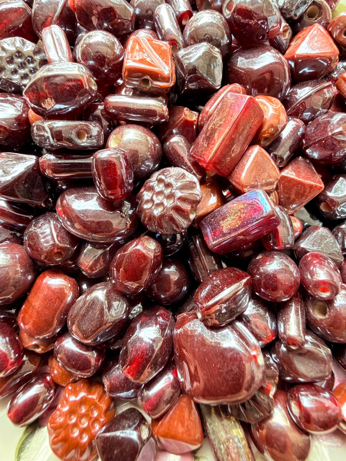 1/2 lb Burgundy Ember Glass Bead Mix – Deep Red Tones for Jewelry Making