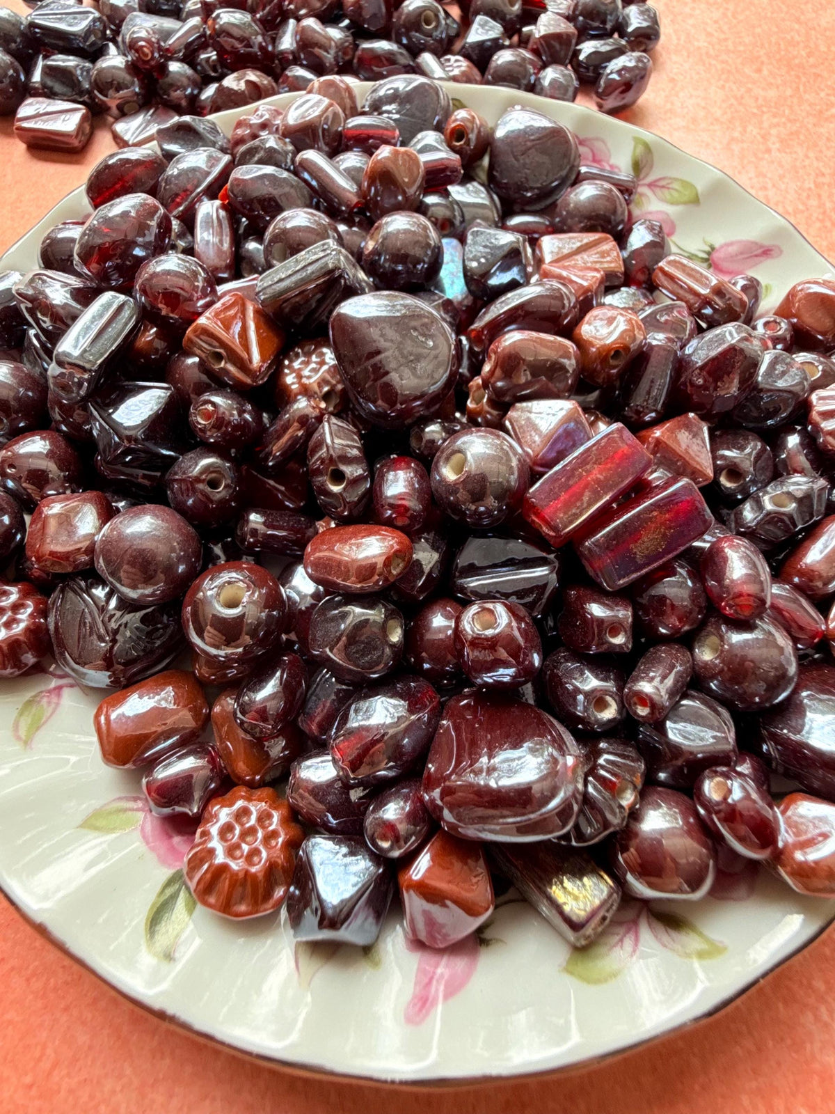 1/2 lb Burgundy Ember Glass Bead Mix – Deep Red Tones for Jewelry Making