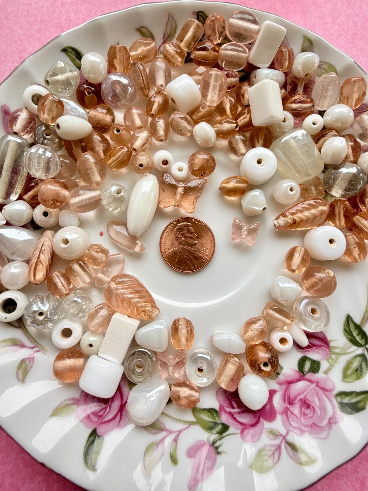 1/2 lb Champagne Cream Glass Bead Mix – Ivory & Peach Glass Beads – Bulk Beads for Jewelry Making