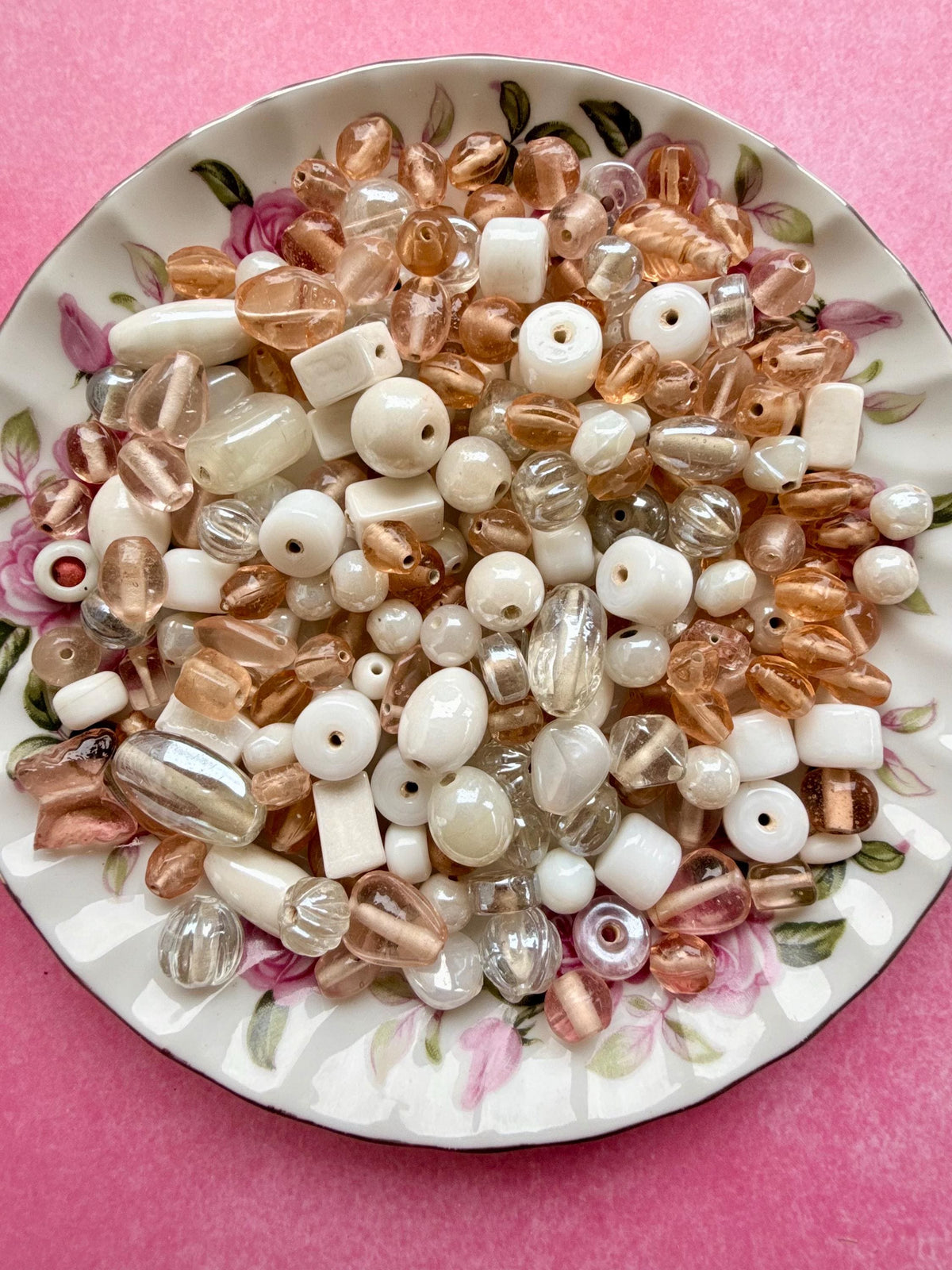 1/2 lb Champagne Cream Glass Bead Mix – Ivory & Peach Glass Beads – Bulk Beads for Jewelry Making
