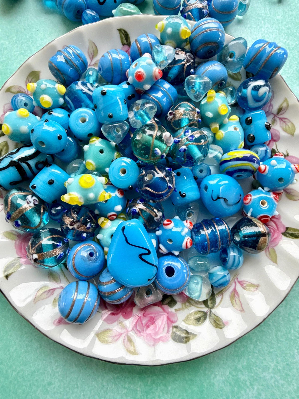 1/2 lb Blue Reef Lampwork Bead Mix – Assorted Blue Glass Beads – Bulk Beads for Jewelry Making