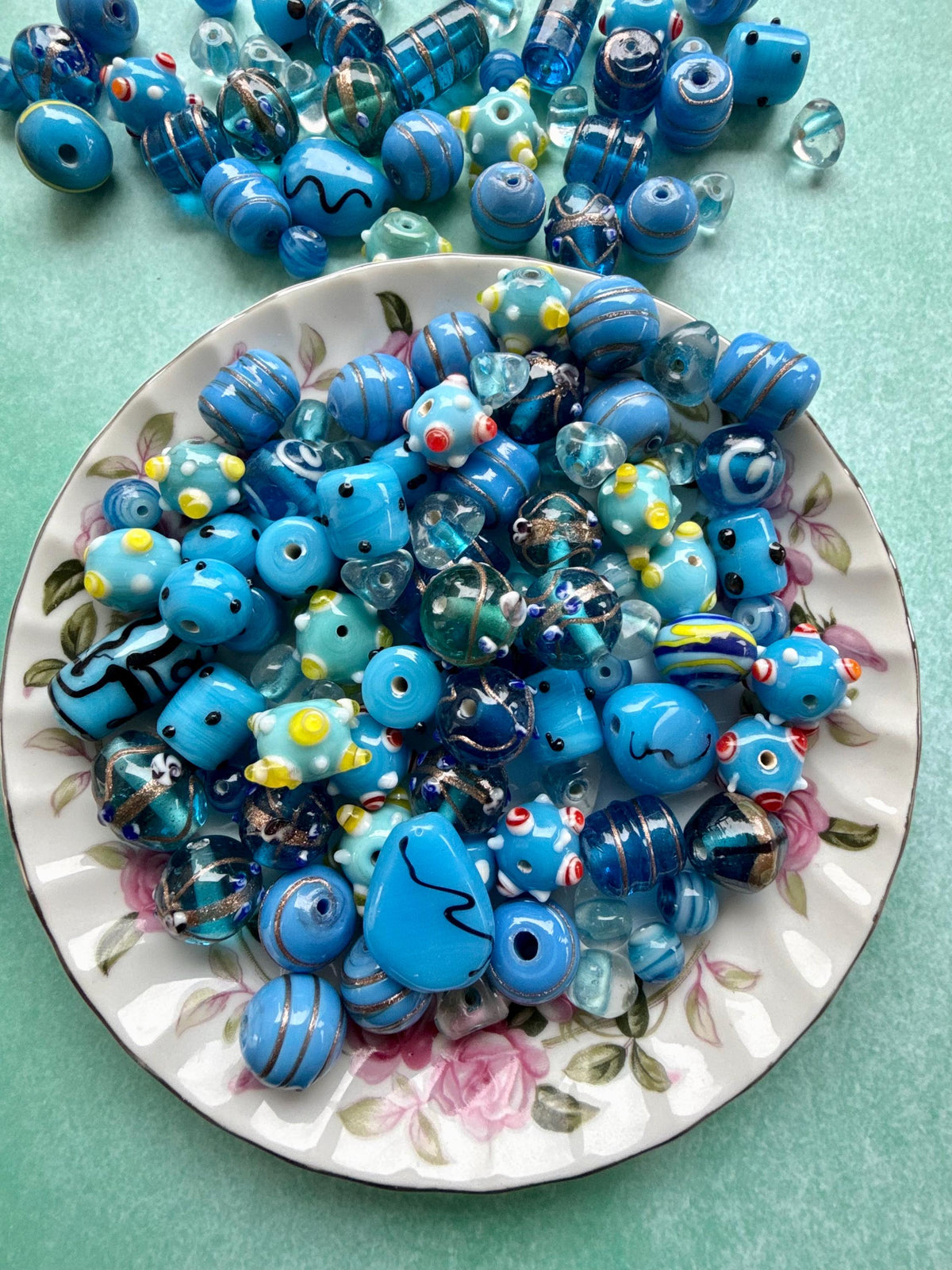1/2 lb Blue Reef Lampwork Bead Mix – Assorted Blue Glass Beads – Bulk Beads for Jewelry Making
